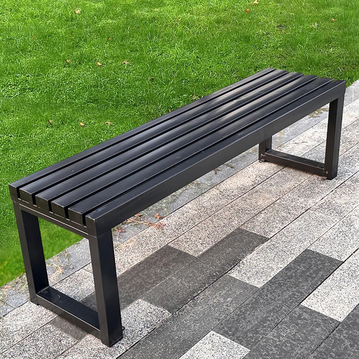 3-osobowa stalowa ławka ogrodowa, na zewnątrz, patio, do ogrodu, parku, werandy, wytrzymała, czarna, 180 cm długości, trwałe i stylowe meble