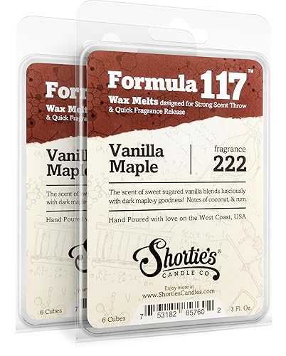 Shortie's Candle Company Vanilla Maple Wax Melts Multi Pack - 2 Highly Scented 3 Oz. Bars (6 Oz. Total) - Made with Natural Oils - Bakery & Food Air Freshener Cubes Collection - Vanilla Maple