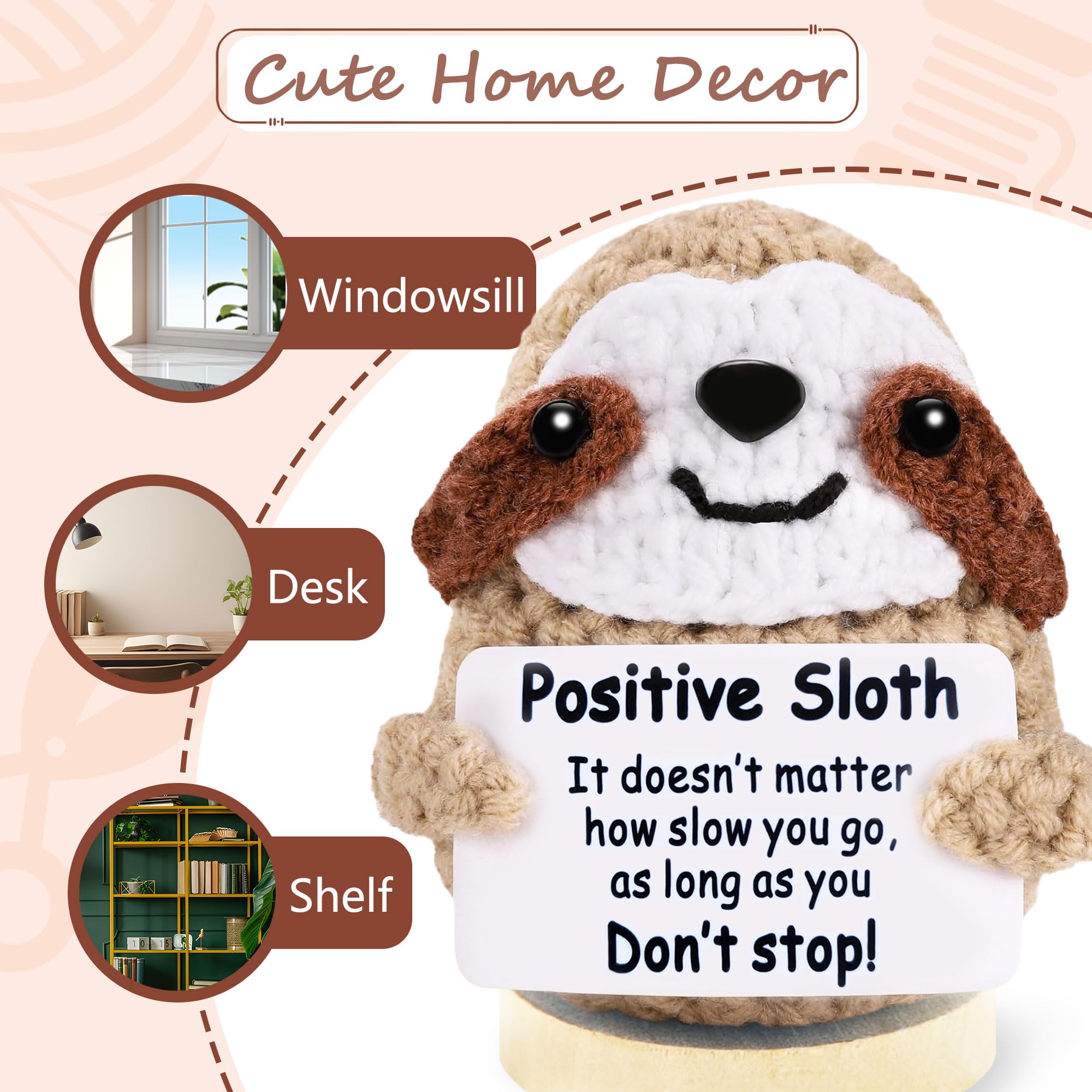 Positive Crochet Sloth, Emotional Support Animals,Birthday Gifts for Women Men,Funny Stuffed Crafts for mom and dad, Anxiety Relief Items