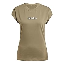 Adidas Femme Essentials Linear Cotton T-Shirt, Olive Strata, White, XS