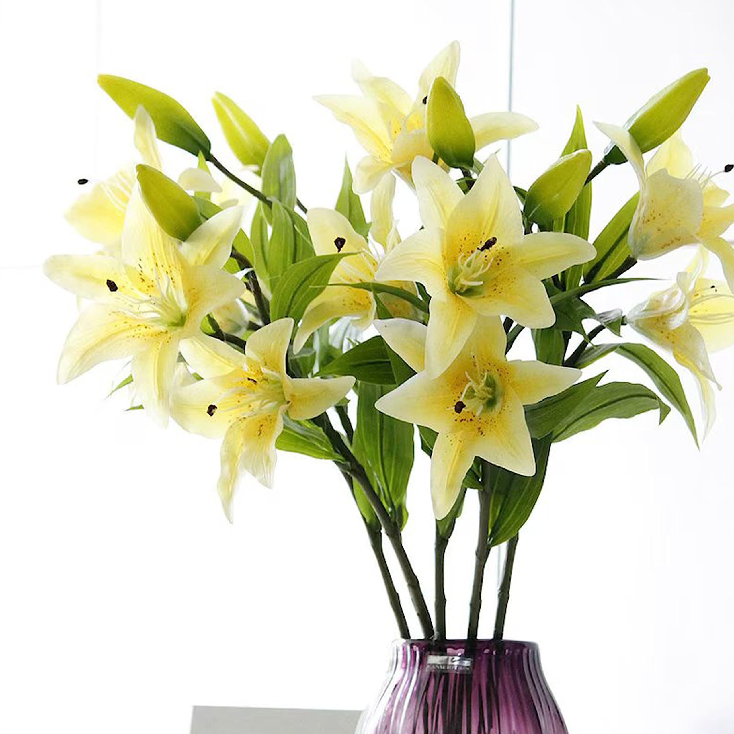 Art Street Artificial Yellow Lily Flower Stick for Vases or Pot Suited for Table Indoor Home Decoration Pack of 2, 2 Flower 1 Head,Size: 20Inch