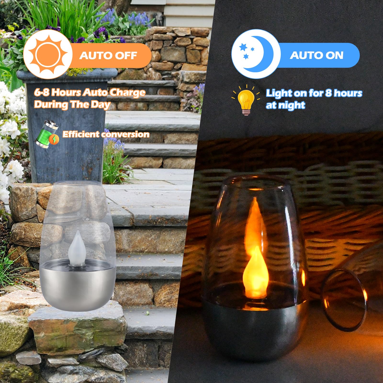 6pcs Velas led efecto llama,Velas led exterior,Velas led recargables,Velas de té LED parpadeantes,Velas de té solares sin llama,Velas solares,para exteriores,jardín,terraza,balcón,decoración