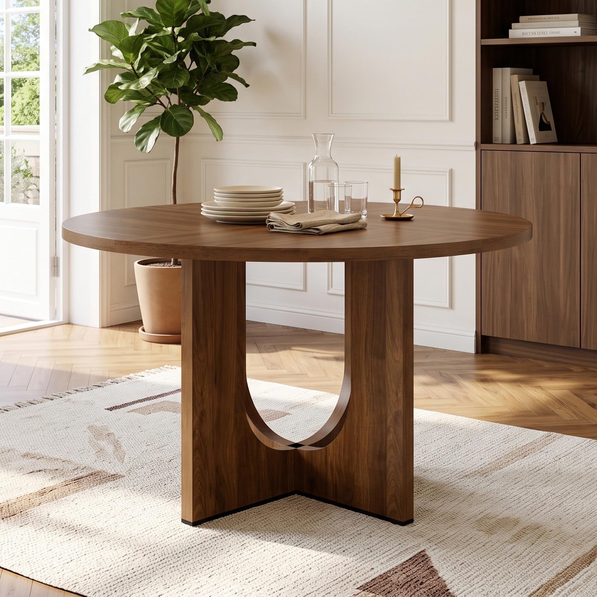SUKY Tavolo da Pranzo Rotondo 120x120 cm Legno Noce per 4-6 Persone Senza Sedia Stile Scandinavo-Minimalista Design Classico Noce