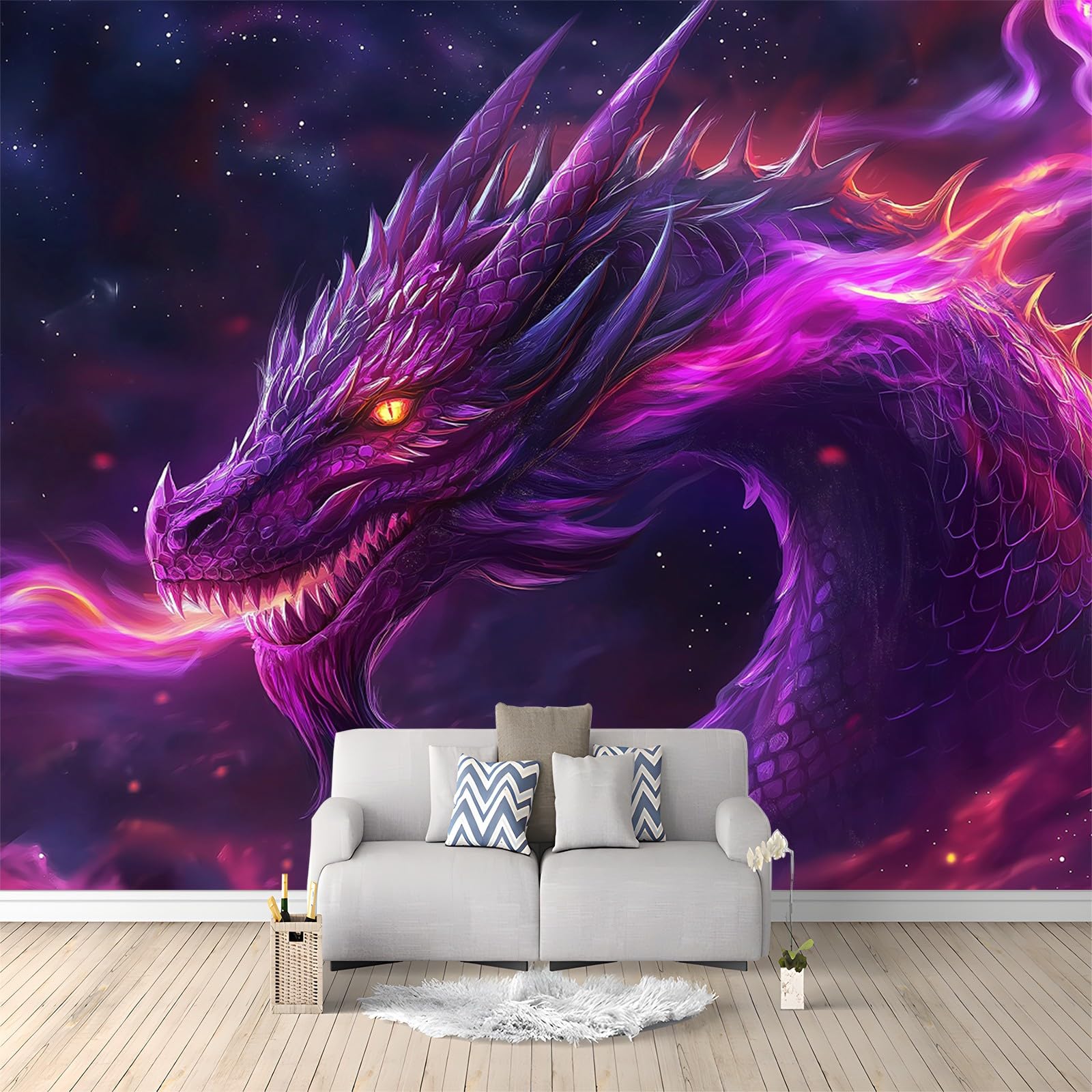 3D Fantasy Style Purple Dragon Photo Wallpaper Mural Purple Non-Woven Wall Murals Decoration Poster for Living Room, Bedroom 250 x 175 cm Art Photo Wallpaper 3D Effect