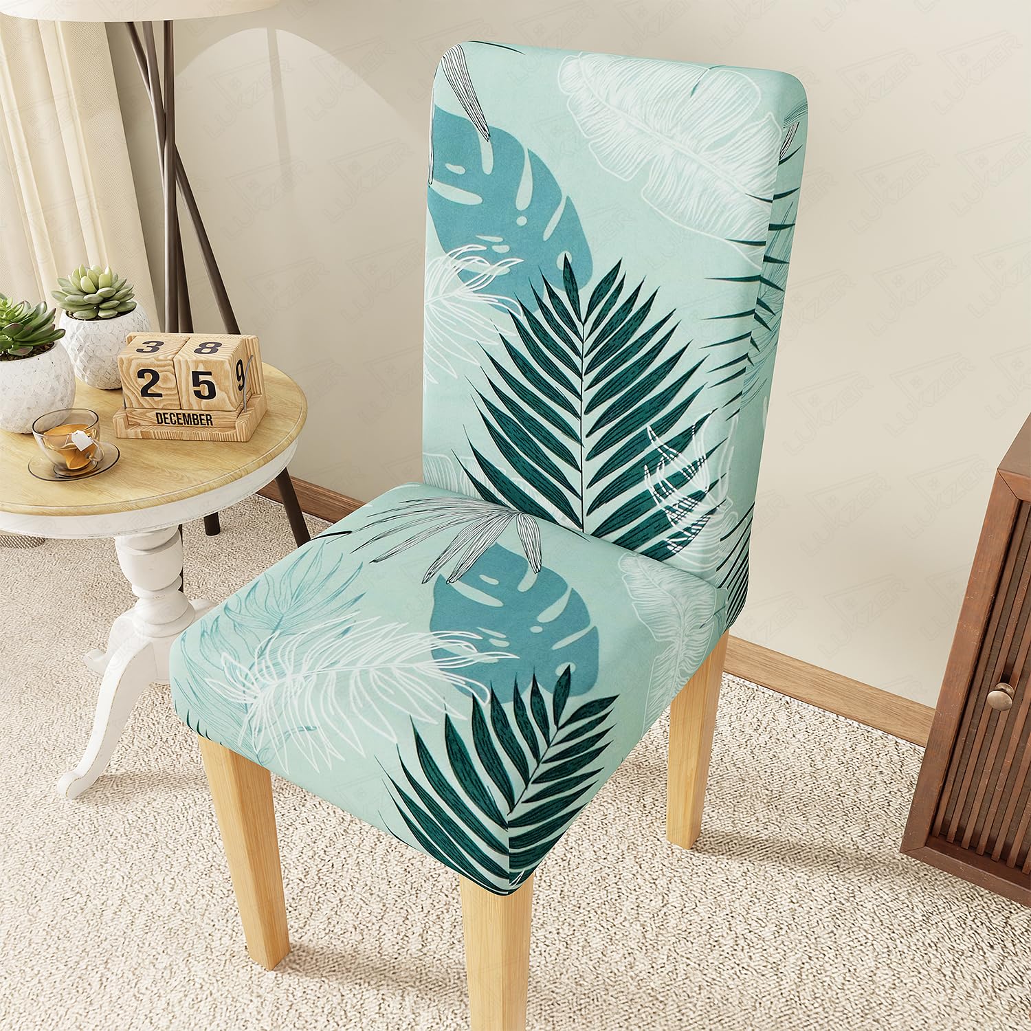 Lukzer 4PC Elastic Stretchable Dining Chair Cover Universal Protective Slipcover (Sky Blue Design/ 4Cover), Polyester-image-30