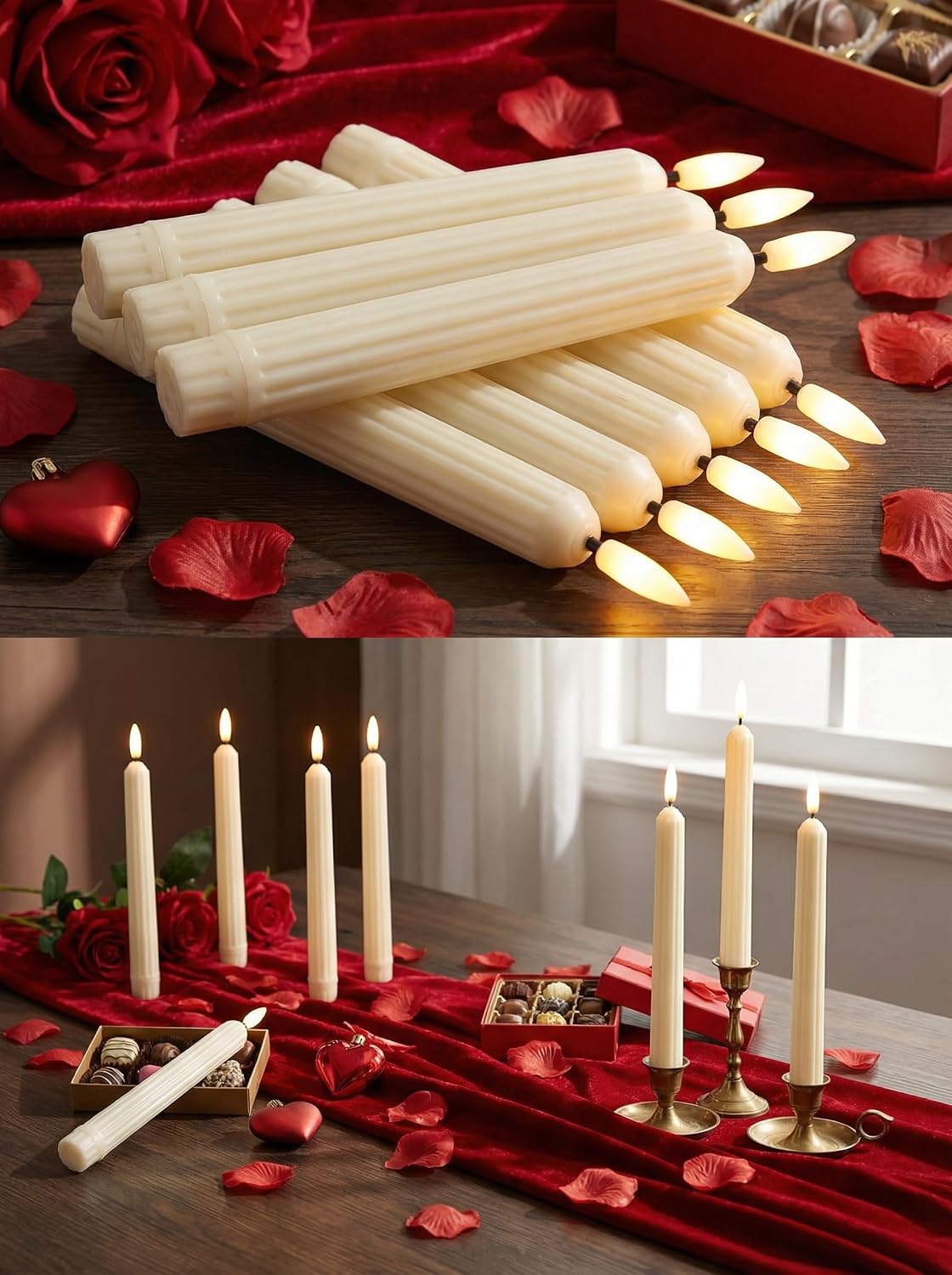 Funtery 24 Pieces 6.5" Flameless LED Taper Candles with Remote Timer Battery Operated Candles Bulk Short LED Candlestick Flickering for Graduation Father's Day Wedding Party Decor(Ivory,Roman Style)