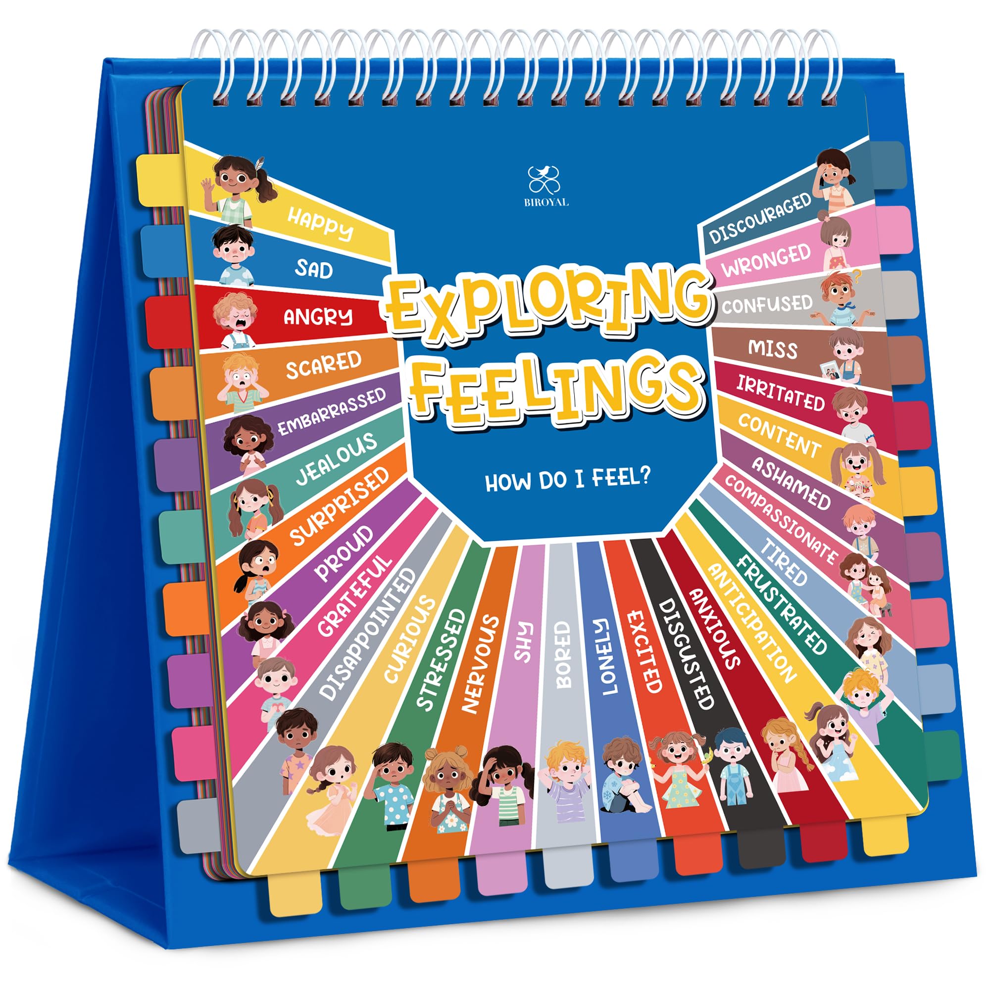 Emotional Regulation Chart for Kids - 30 Different Feelings Cards - Emotions Resources for Children - Childs Emotions Feelings Wheel, Emotion Flip Chart - Emotional Regulation Tools, ADHD aids