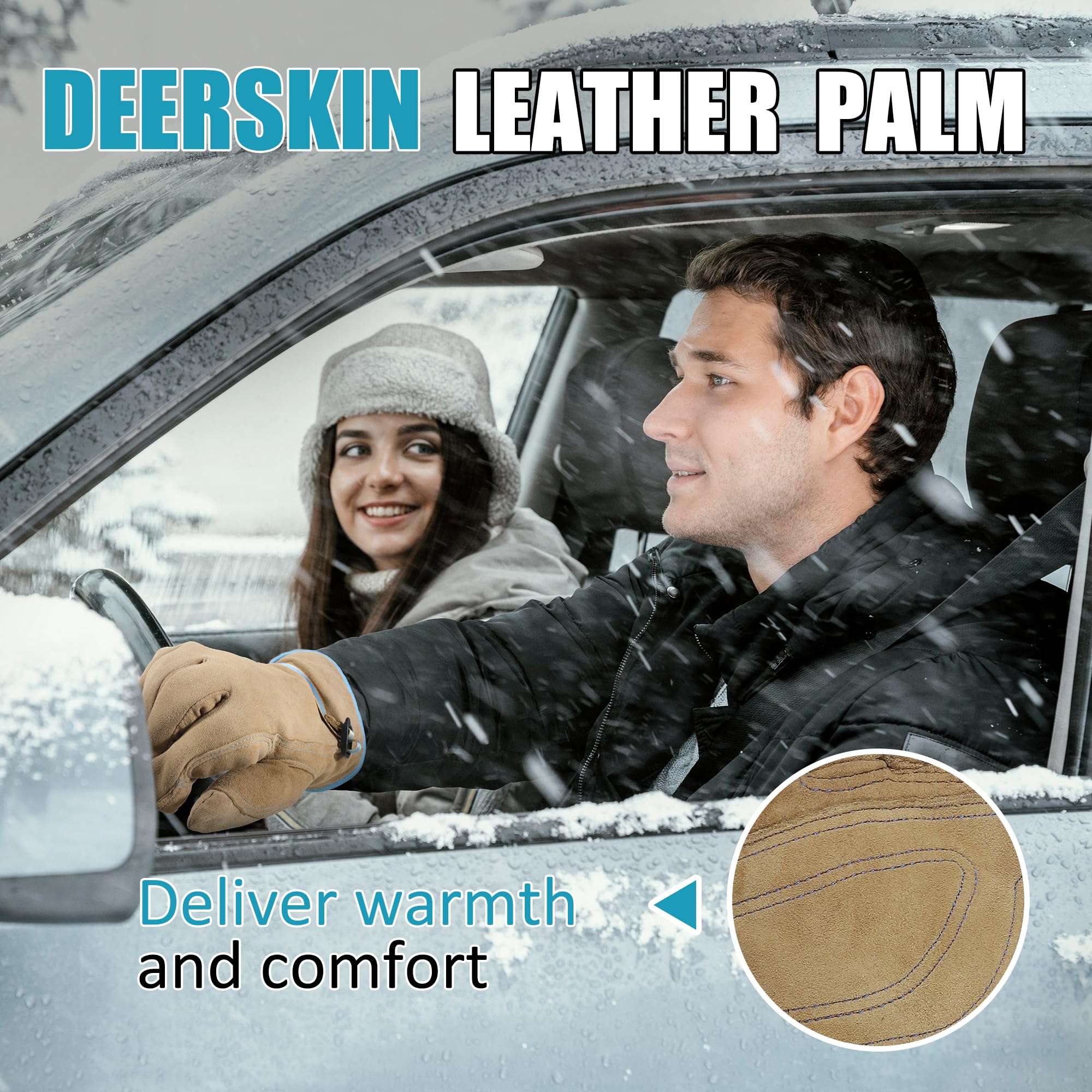 KONGOUARD Winter-Arbeitshandschuhe aus Leder, isolierte Thermo-Rindslederhandschuhe für Arbeiten bei kaltem Wetter, mit Fleece gefüttert
