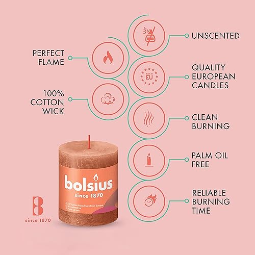 Miniatura 3 de BOLSIUS Paquete de 4 velas rústicas de color rosa oxidado, 2.75 x 3.25 pulgadas, calidad europea premium, incluye cera natural a base de plantas,