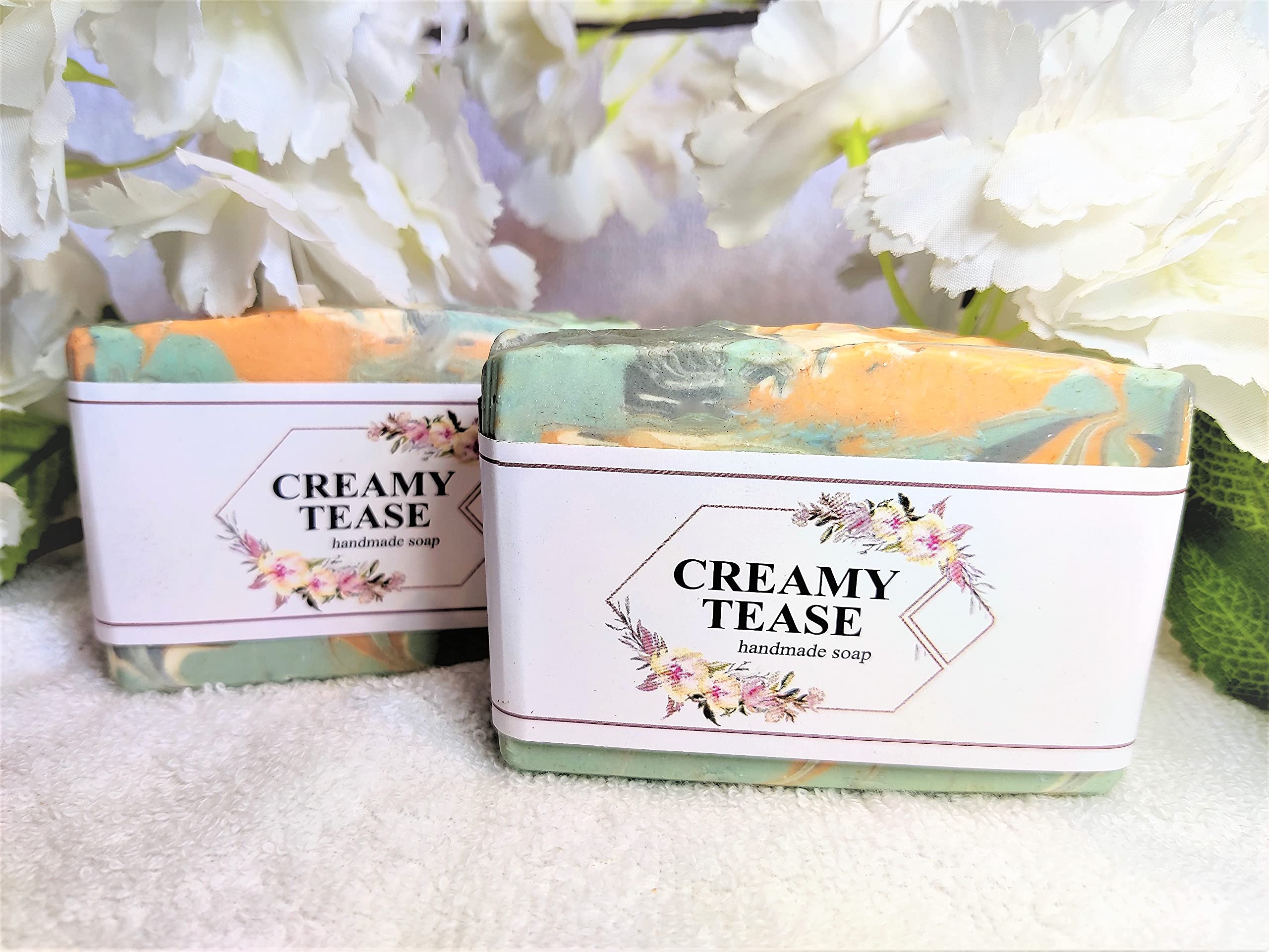 CREAMY TEASE - CHERISH - Ayurvedic Cold Process Soap with RICE MILK and ALMOND OIL - ORGANIC, Chemical Free, Handmade Bath Soap for Face, Body, Skin Brightening (120 Grams, Pack of 1 )