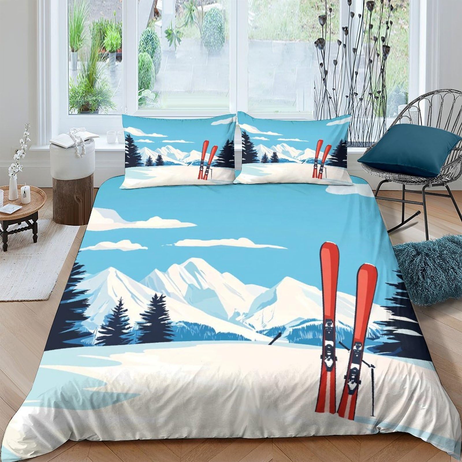 Ctjqhvkz Style-9 3D Printed Snow Mountain Fitted Sheet Microfiber Soft Breathable Ski Forest Mattress Cover For Bedroom Guest Room Decoration Single（135X200cm）