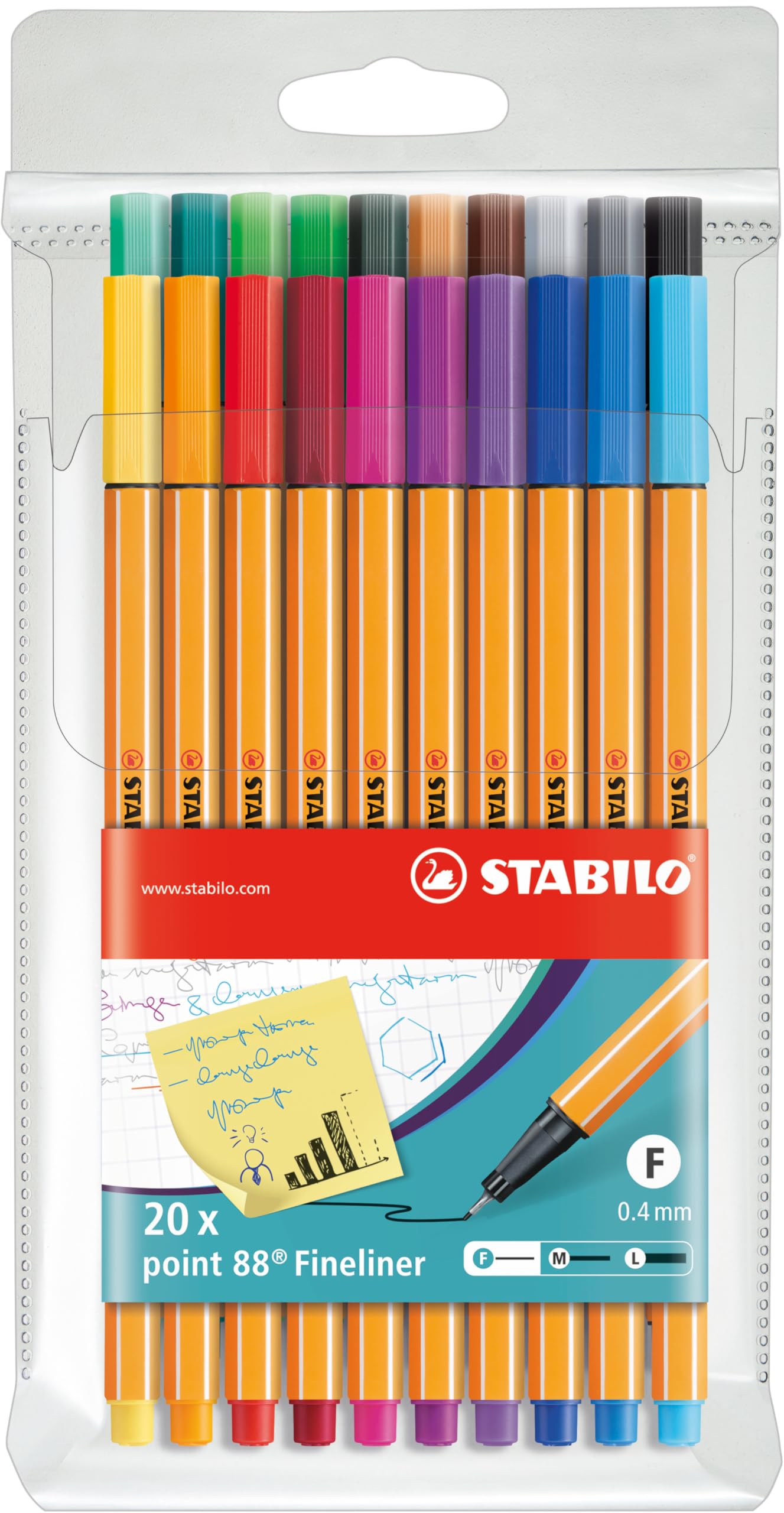 STABILO point 88 - Fineliner - Pack of 20 - Assorted Colours
