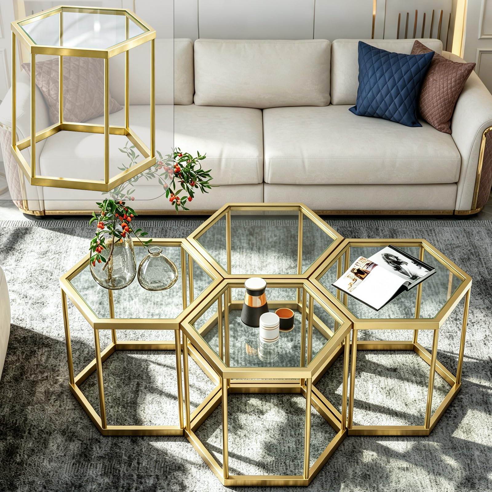 Amazon.com: LUGSHIREE Hexagonal Modular Coffee Table, Gold Plated
