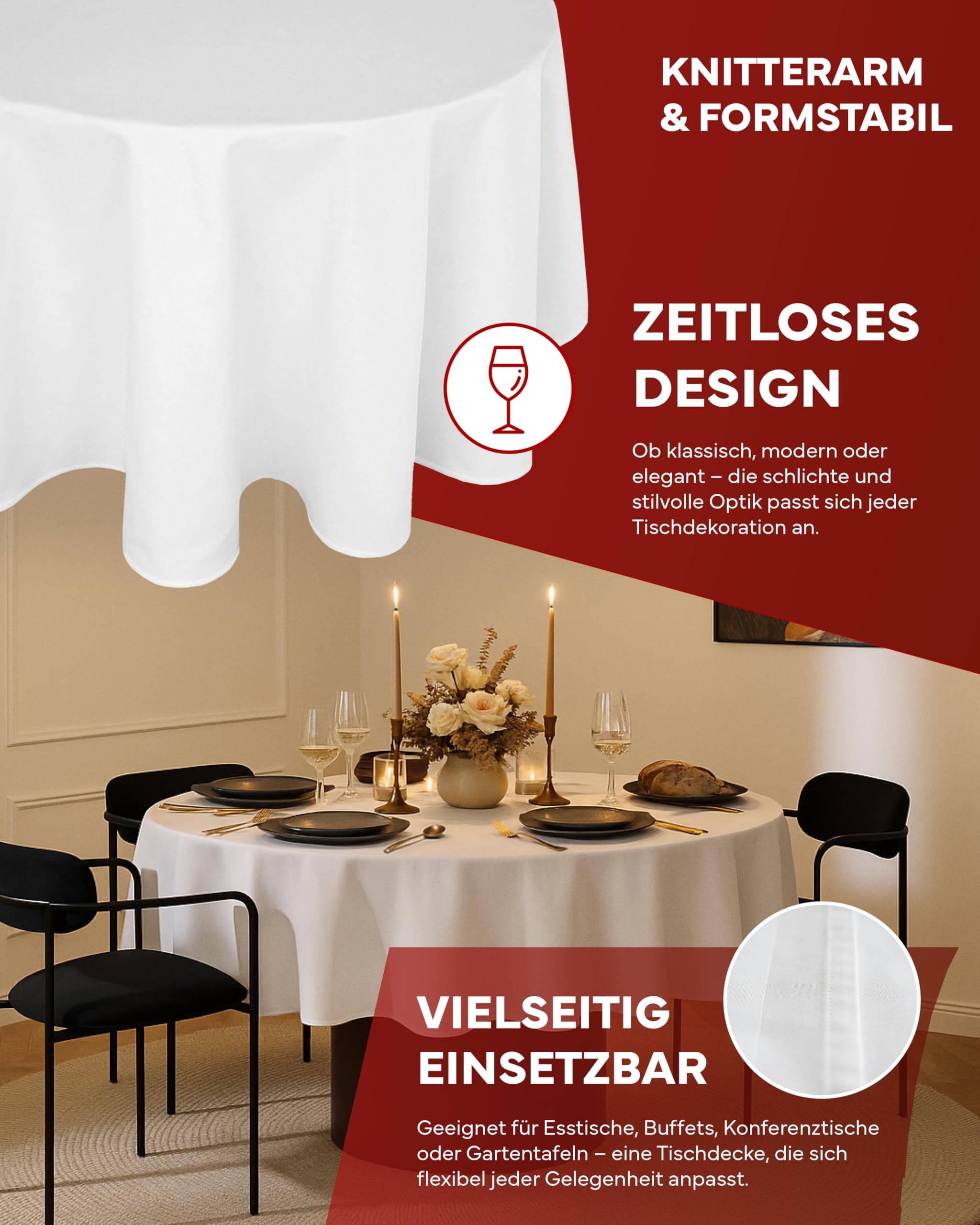 Damast Tischdecke 300 cm rund 100% Baumwolle weiß Tafeltuch Tischwäsche