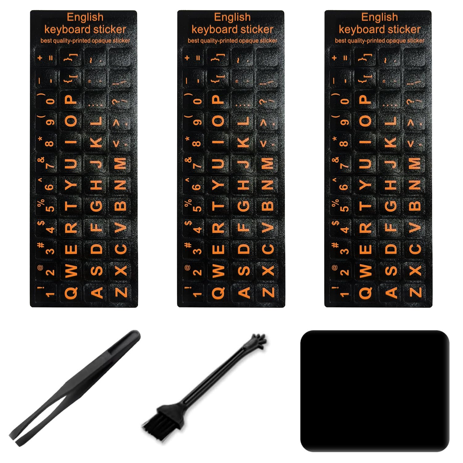 English Keyboard Stickers (6 in 1), Black Background with White Lettering for Computer Laptop Notebook Desktop, Replacement Computer Keyboard Stickers