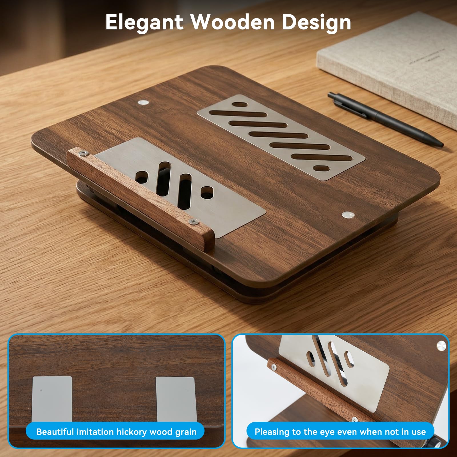 aceyoon Supporto regolabile per computer portatile da scrivania, in legno, pieghevole, con ventola di ventilazione, supporto ergonomico a doppia barra per notebook per MacBook Air/Pro e laptop da 11