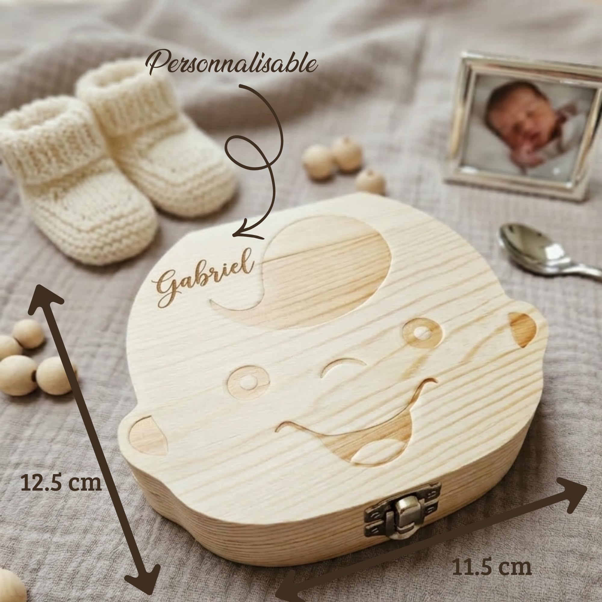 Boîte à Dents de Lait Personnalisée en Bois Coffret Souvenir Bébé Gravure Prénom
