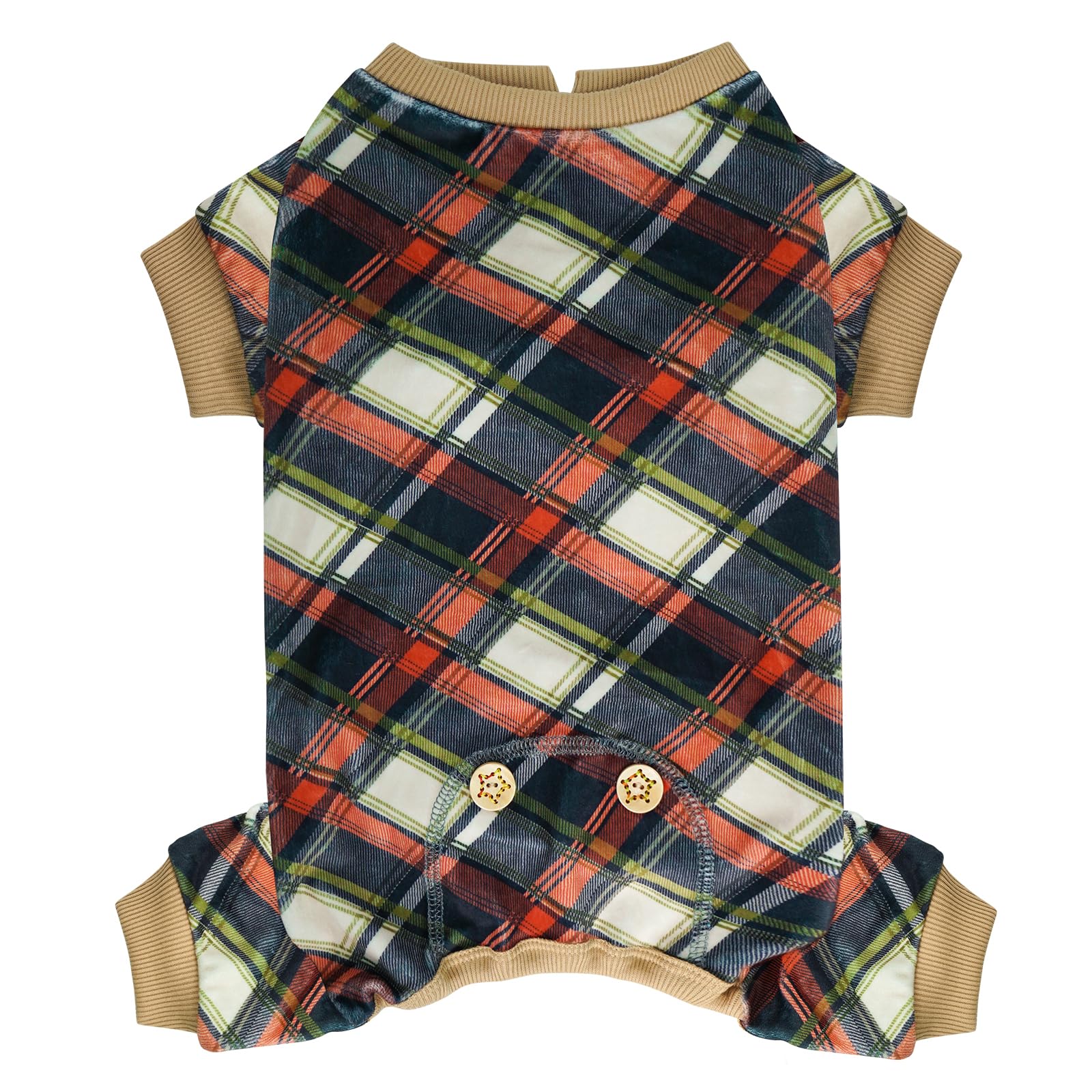 KYEESE Dog Pajamas Lightweight Pjs Comfy Pet Clothes Velvet Doggie Jammies Soft Coat Plaid Dog Pajamas for Small Dogs Boy Girl Stretchy Onesie, Khaki,