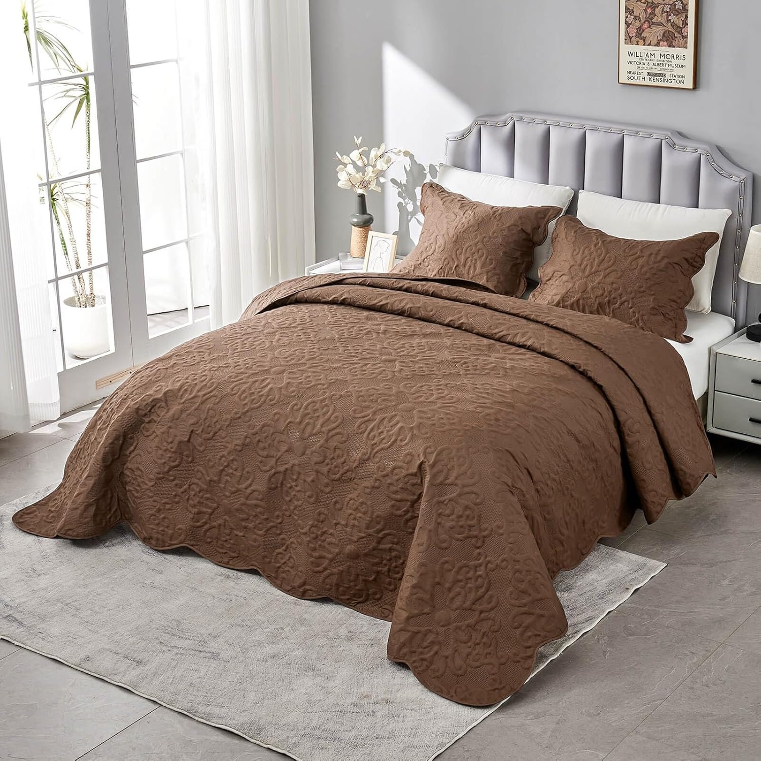 Kingnex Oversized King Bedspreads 128x120 for Tall Bed Lightweight 3 Piece Coverlet Set 1 Extra Wide Quilt 2 Pillow Shams Coffee - Image 4