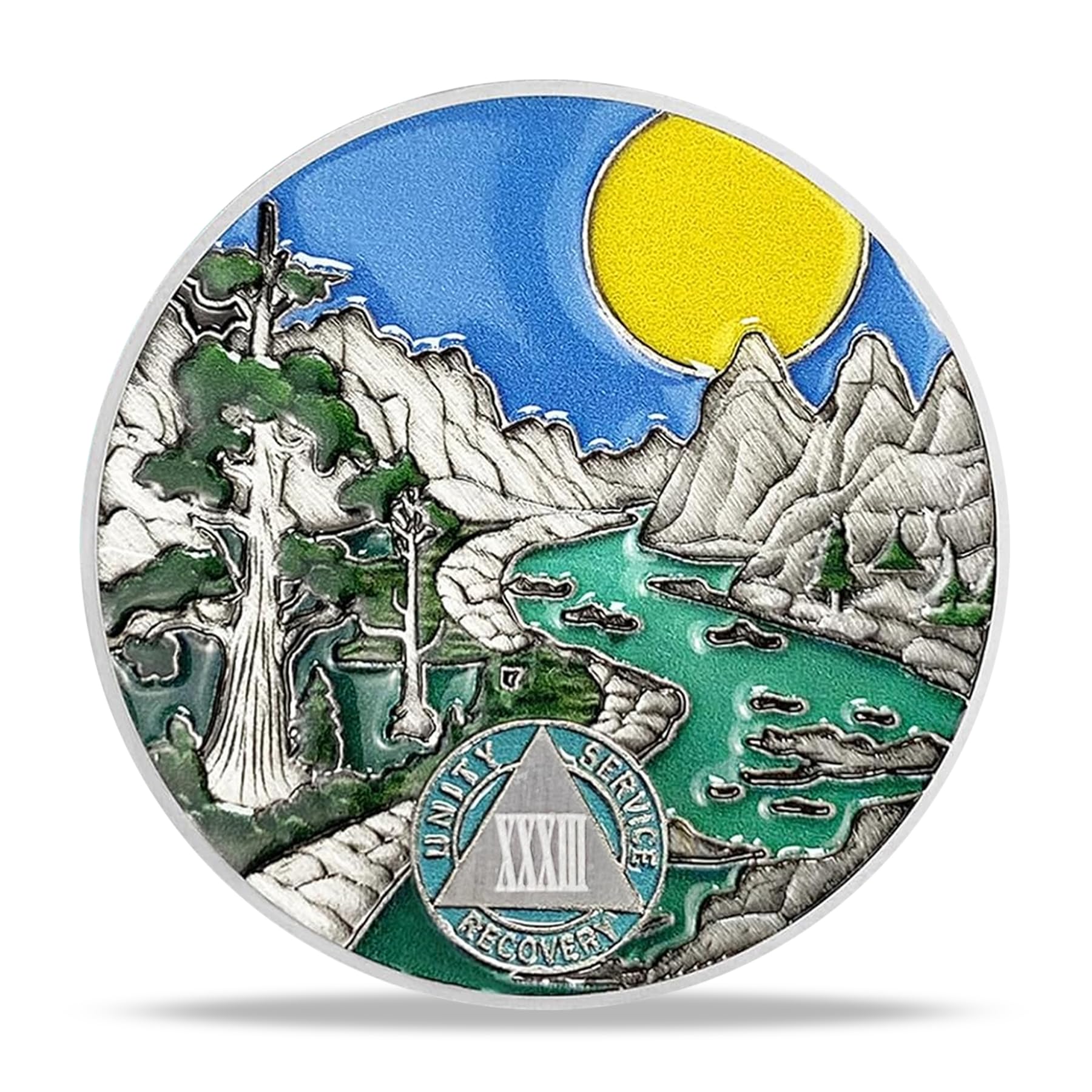 33 Year Sobriety Coin Gifts | River and Forest AA Coin - HA AA Chip Medallion with Serenity Prayer | Narcotics Alcoholics Anonymous Gifts for Anniversary Month & Year for Men & Women in Recovery