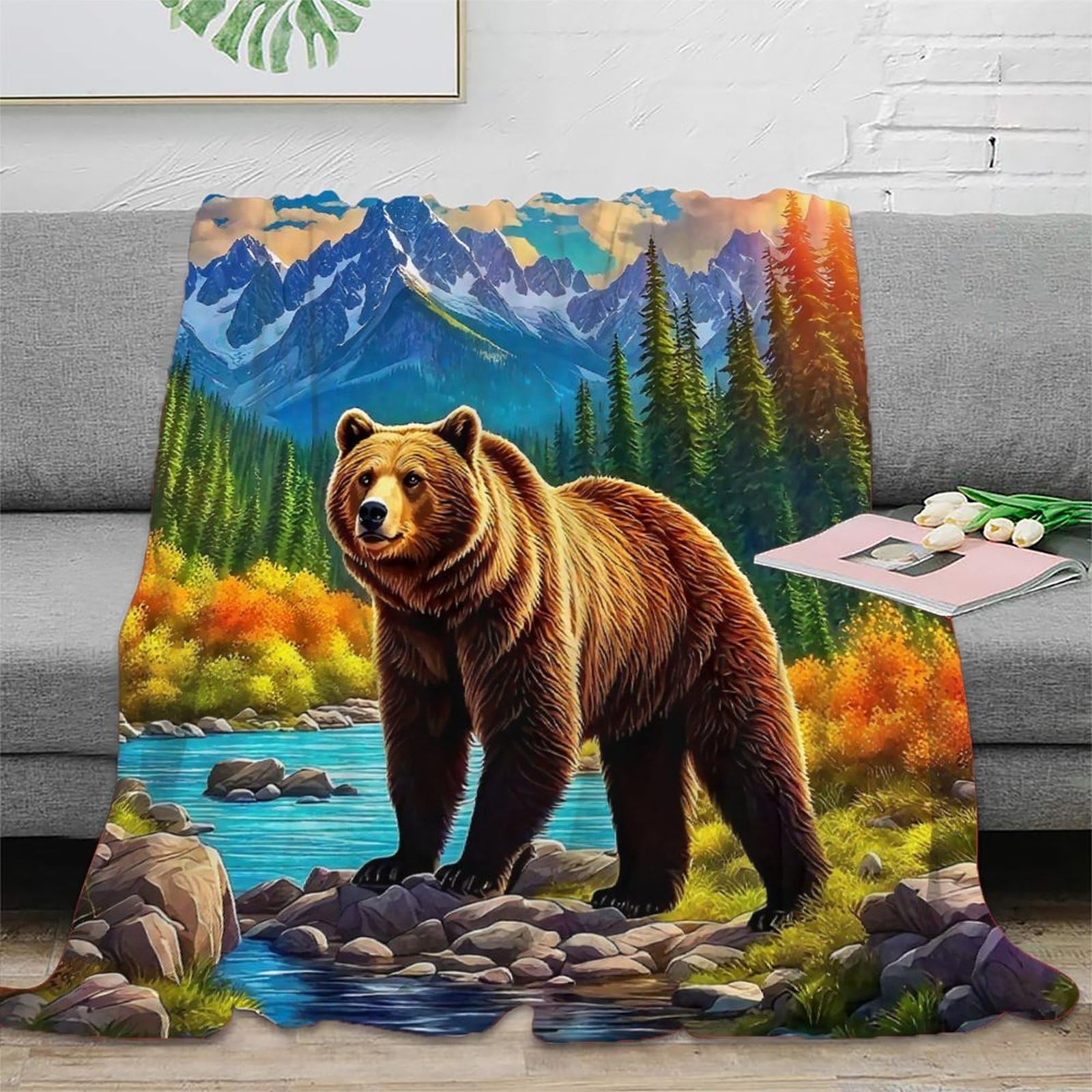 Couverture de lit en microfibre ours brun au design tridimensionnel