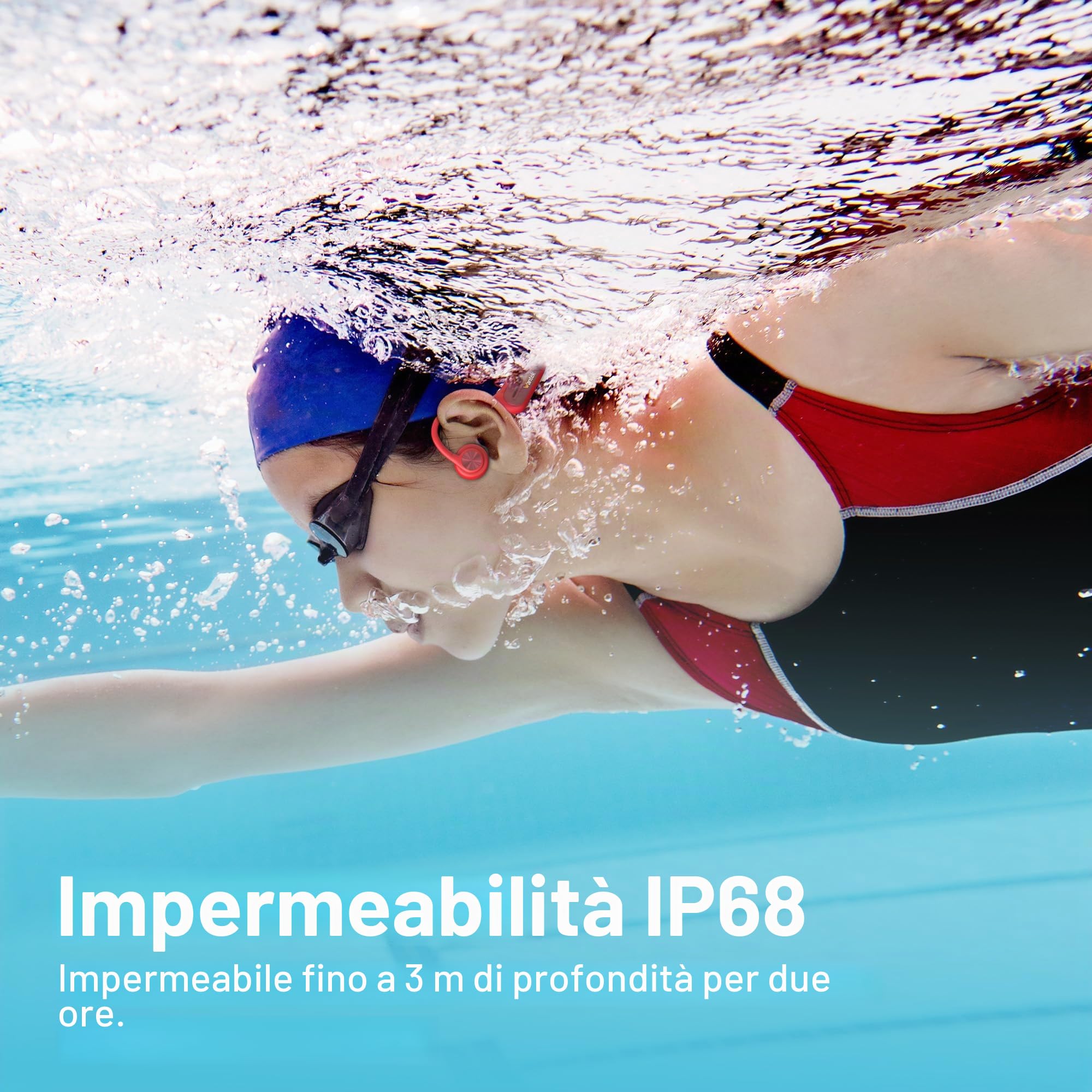 Wantek Cuffie a Conduzione Ossea Bluetooth 5.3, Auricolari Sportivi Open-Ear Wireless, Impermeabili IP68 con Memoria MP3 da 32GB, Cuffie Subacquee per Nuoto, Corsa, Ciclismo, Fitness e Surf