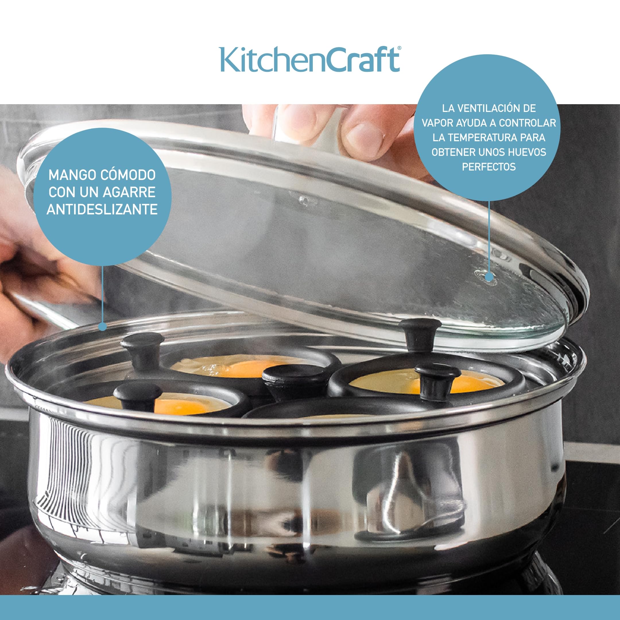 KitchenCraft 4 Egg Poacher Pan in Gift Box, Non Stick and Induction Safe, Stainless Steel, 20.5 cm