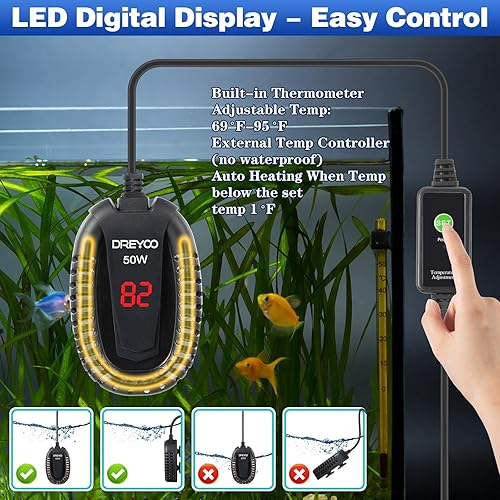 Miniatura 5 de Paquete de 2 calentadores de acuario pequeños de 50 W, calentador sumergible para tanque de peces pequeños para calentador de tanque Betta Turtle de