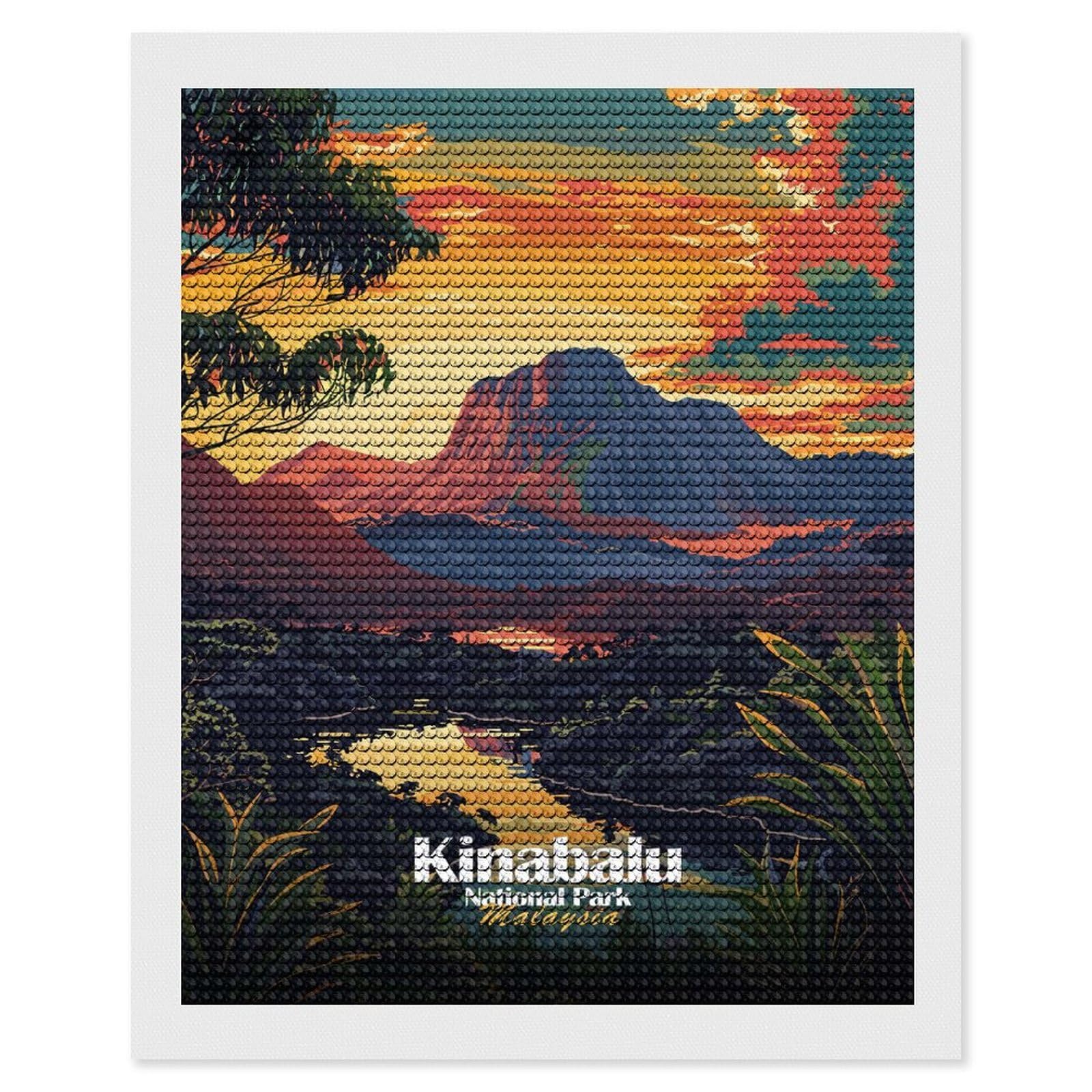 Junmoney Kinabalu National Park, Malaysia DIY Diamond Art Canvas Kit 16"x20", Relaxing DIY, Sparkling Crystal Beads, Vintage Style Decor, Holiday Gift Idea