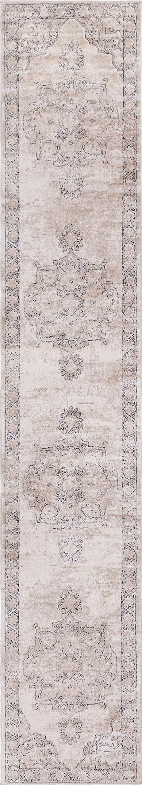 Rugs.com Oregon Collection Rug – 12 Ft Runner Ivory Low-Pile Rug Perfect for Hallways, Entryways