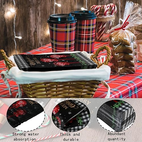 Miniatura 6 de Sinmoe 200 toallas de mano desechables de Navidad para baño, diseño de búfalo a cuadros, servilletas de papel de Navidad, decoración de Navidad,