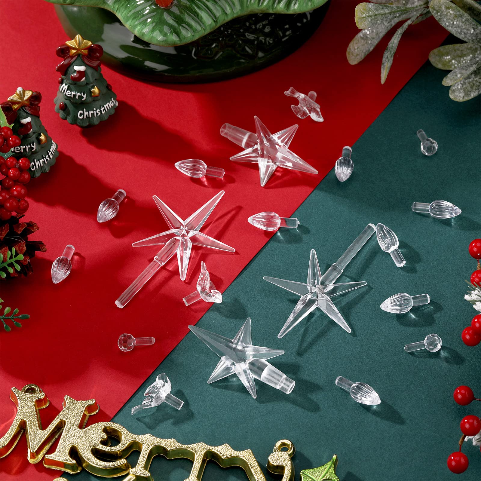 Riakrum 186 Pcs Ceramic Christmas Tree Replacement Bulb Set Globe Bird Stars for Lights Ornaments(Clear Color)