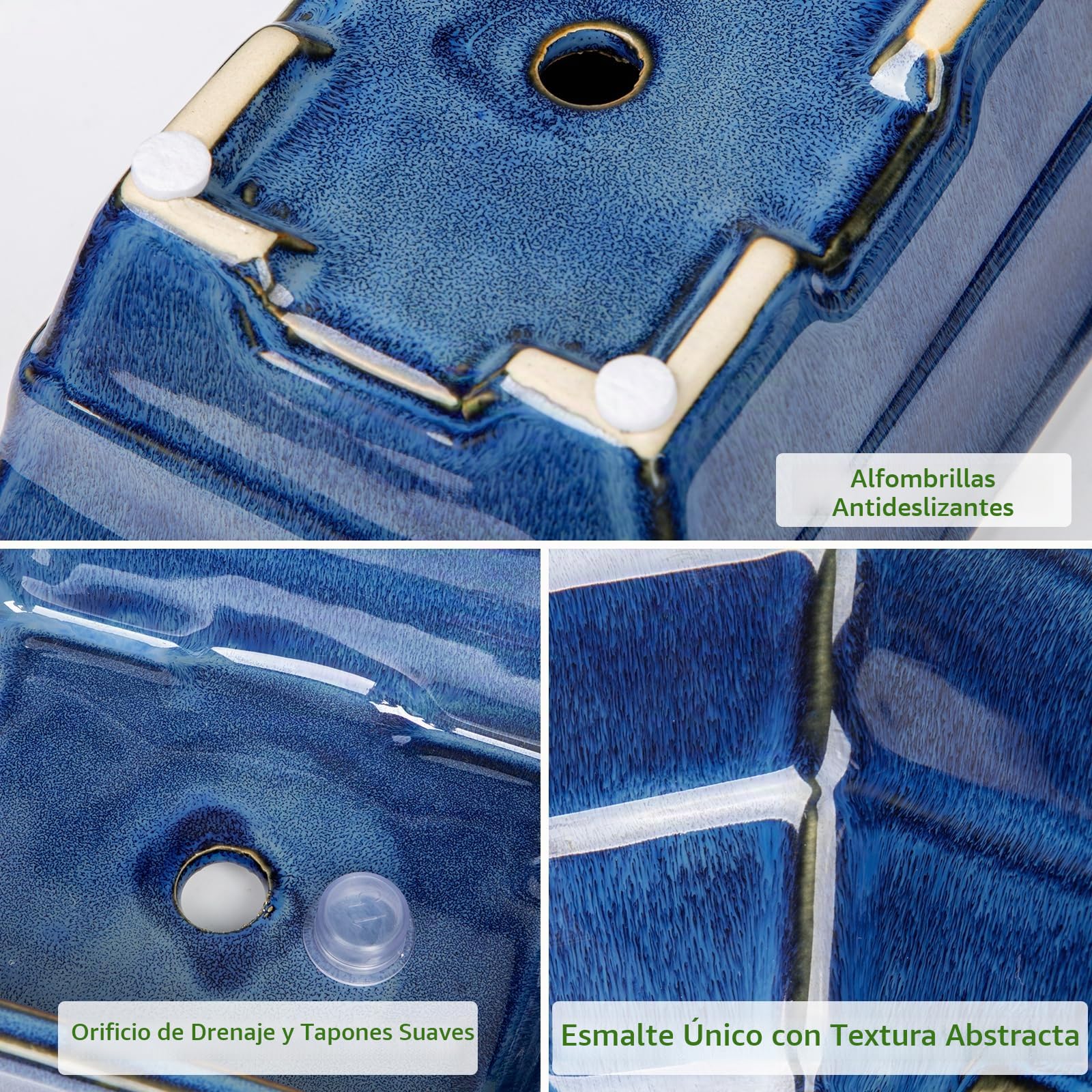 Oairse Juego de 2 macetas para bonsái poco profundas para árboles bonsái vivos, maceta de cerámica de 16 cm para suculentas de interior/exterior con agujero de drenaje, maceta de cactus, maceta azul