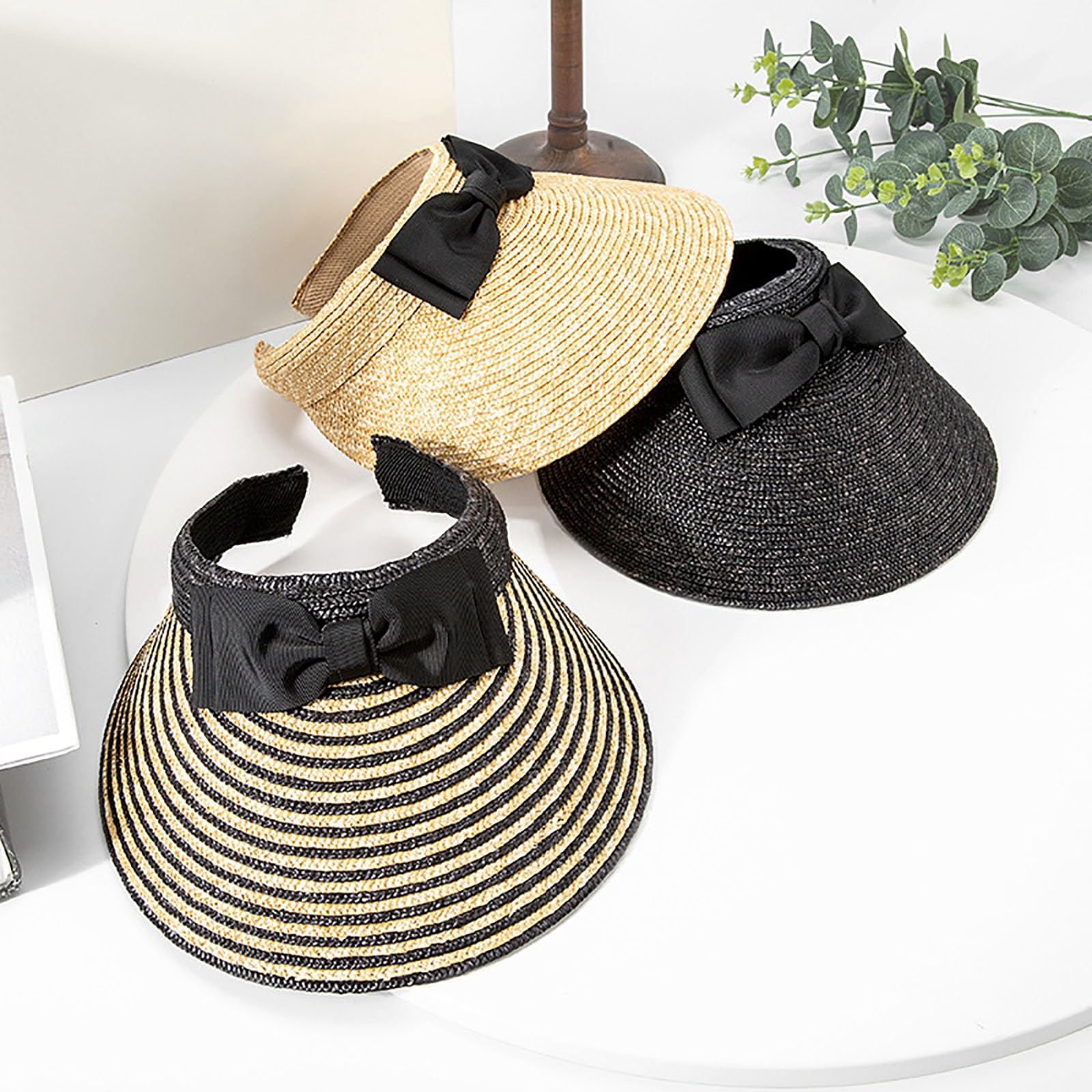 Sombrero De Paja De Verano con Visores para Mujer, Sombrero De Paja De ala Ancha con Visera para El Sol, Sombrero Ponytail Protección Visera Ancha, Visera De Playa