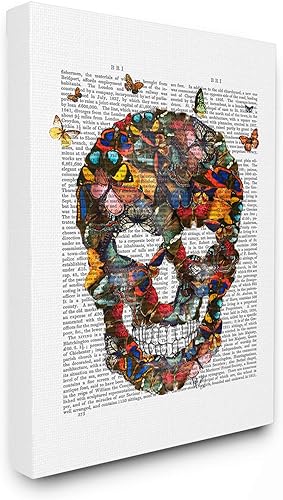 The Stupell Home Décor Collection - Lienzo decorativo para pared, diseño de calavera de mariposas en un libro, 16 x 20 pulgadas, multicolor