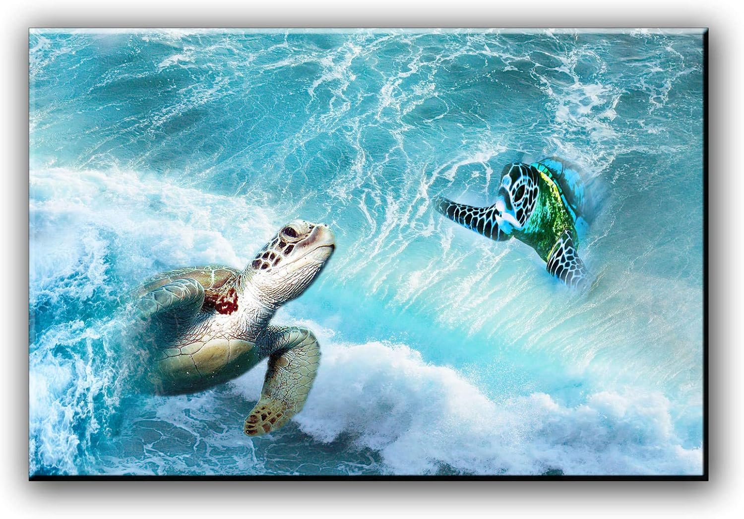 CHWF HAOLIMAI Canvas Wall Art for Living Room Family Bedroom Pictures Artwork Bathroom Decor, 16inX 24inch x1 Panels Sea Turtle Paintings Ocean Framed Ready to Hang Modern Home Dcor