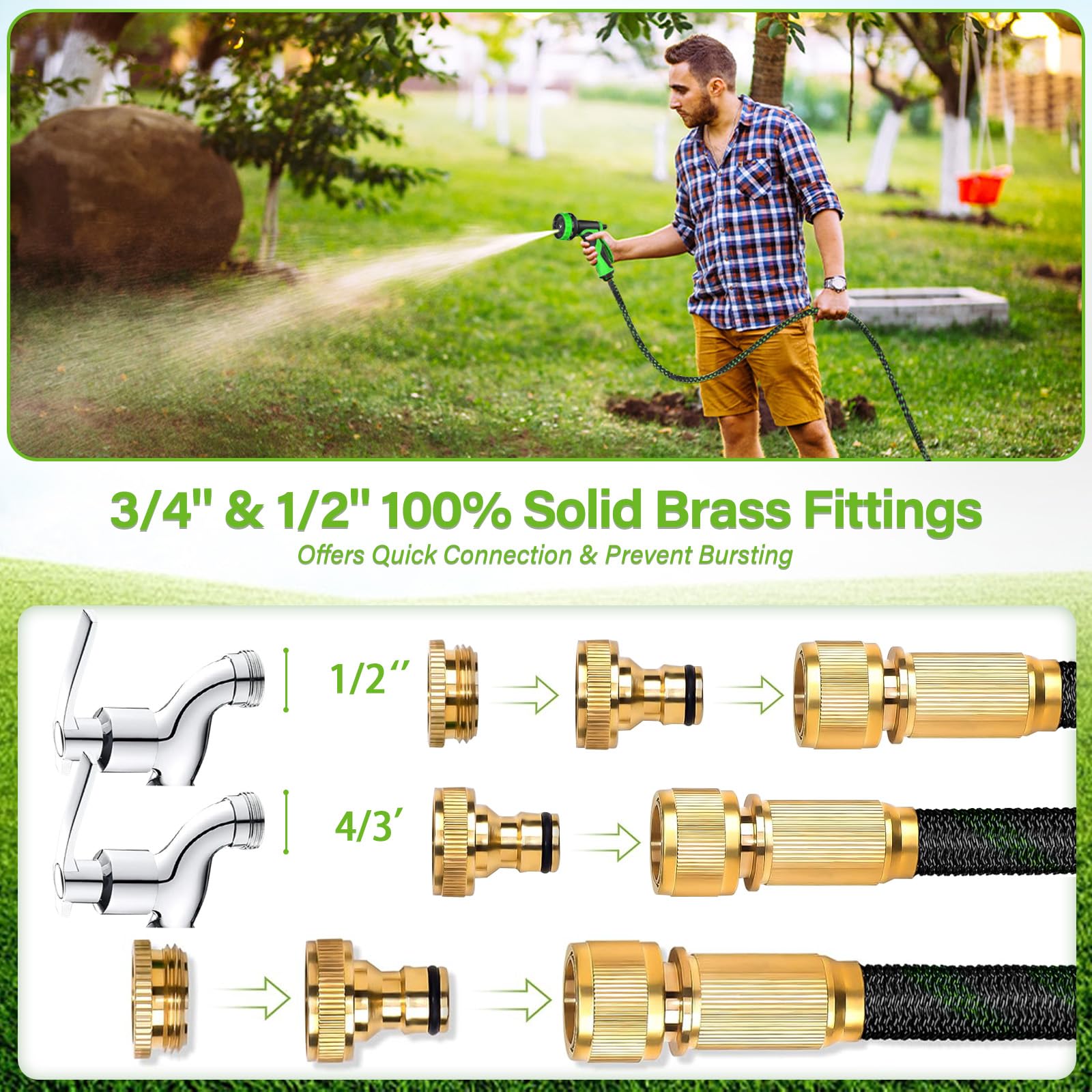 Tuyau d'Arrosage Extensible 15m Léger - 10 Modes de Pulvérisation, Raccords en Cuivre Antifuite | Pour Jardin, Lavage Voiture, Animaux Domestiques