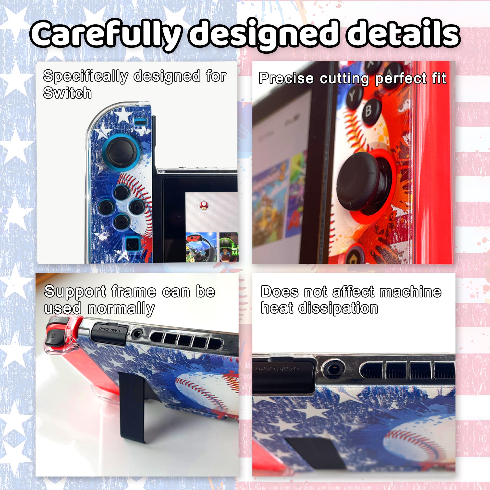Bandiera americana Baseball Switch Game Case Protector Dockable Switch Custodia protettiva Accessori Bandiera americana Baseball Idee regalo per Switch Bandiera americana Baseball Game Player