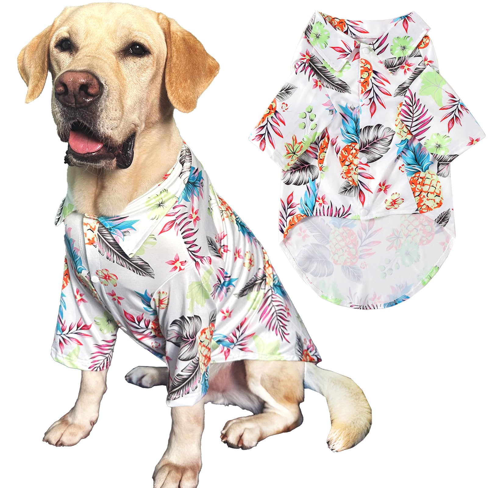 Hawaii Shirt White Fruits Prints Polo T-Shirts Breathable Cool Beach Style Summer Dog Clothes for Large Dogs Boys and Girls (3X-Large)