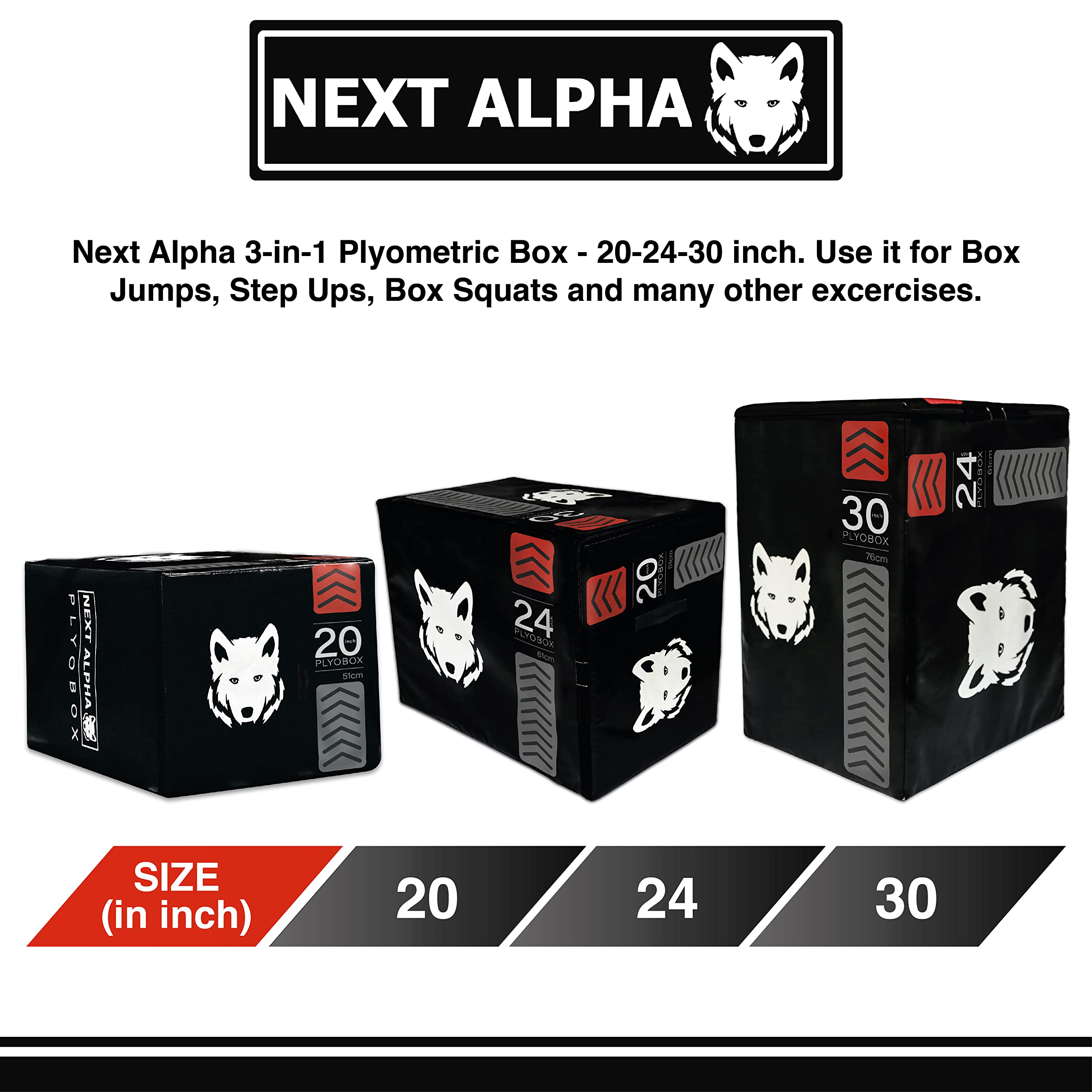 Plyo Box - para Ejercicios de Salto, Step-up y Fitness – 20-24-30 Pulgadas con Capa Antideslizante y amortiguadora