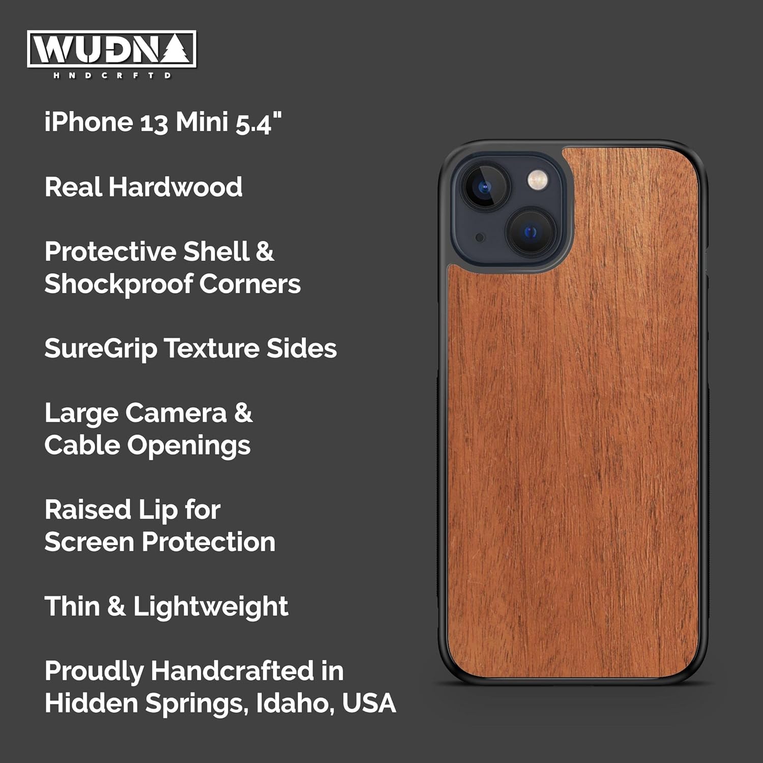 WUDN Custom Wooden Phone Case (MagSafe Custom Mahogany) Compatible with iPhone 13 Mini with MagSafe