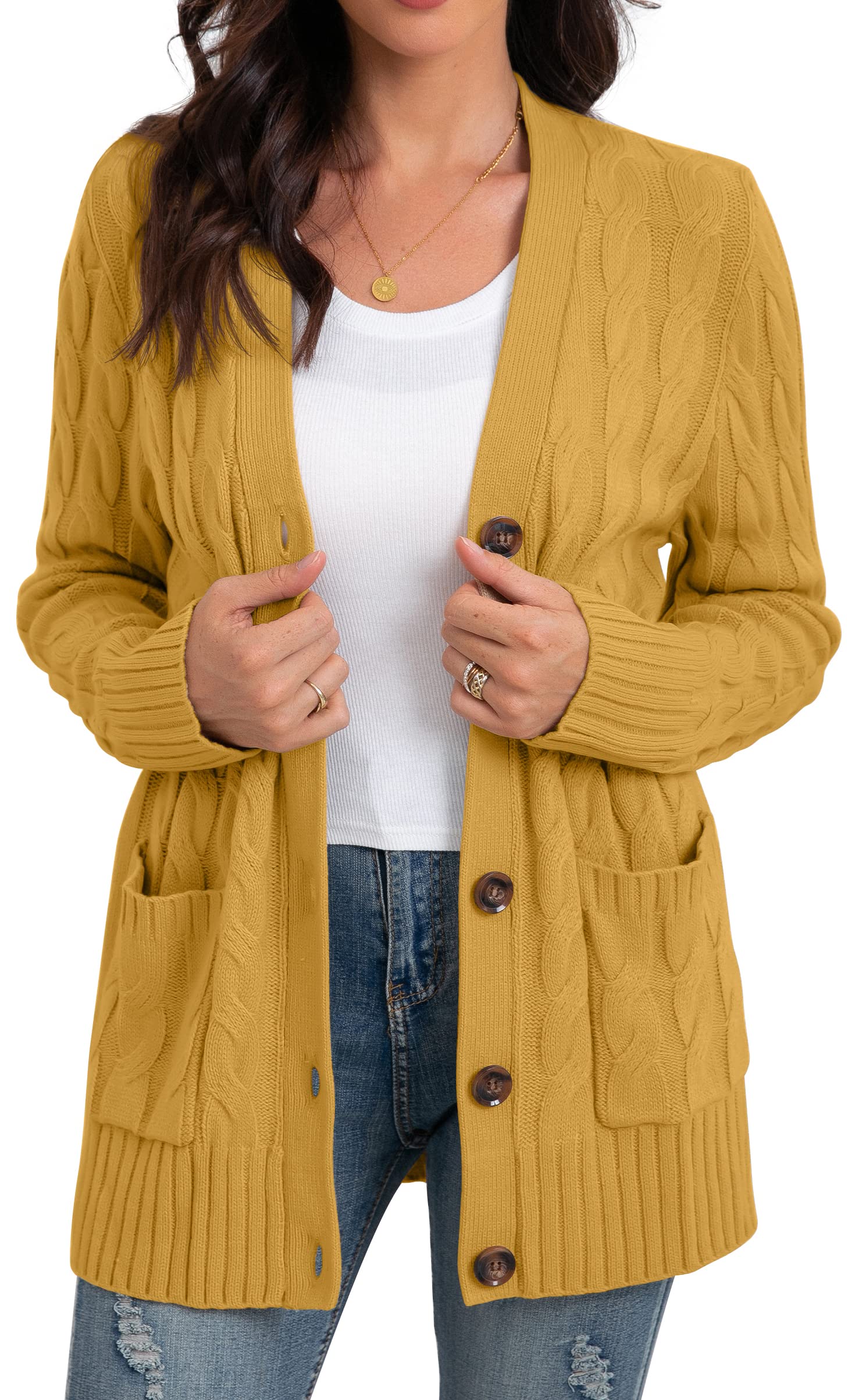 GRECERELLEWomen's Loose Open Front Long Sleeve Chunky Knit Cable Cardigans Sweater with Pockets