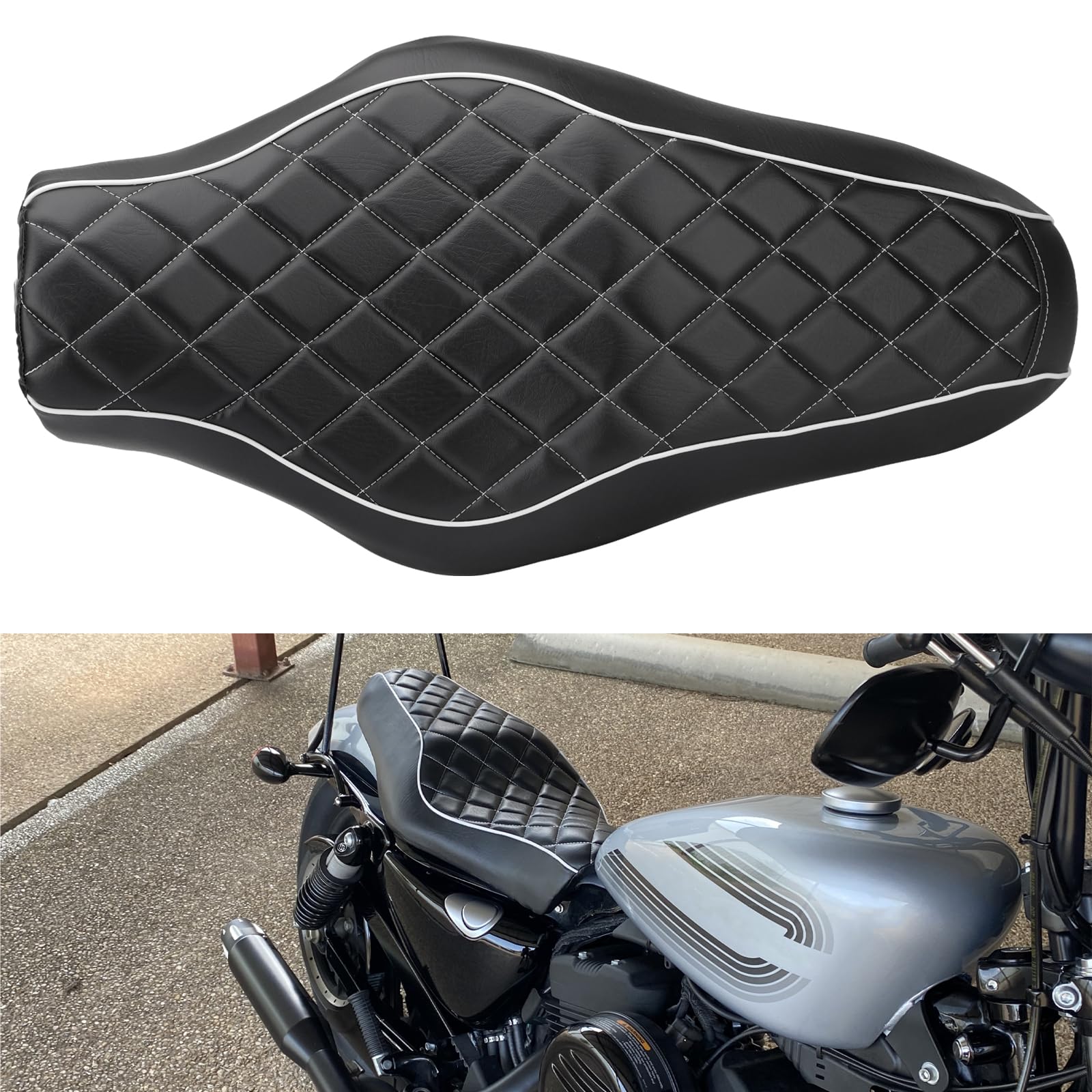 LKV Sedile passeggero per moto 2 posti compatibile Harley Sportster 883 1200 2005-2019 Iron XL 883 2009-2023 48 72 Custom Diamond
