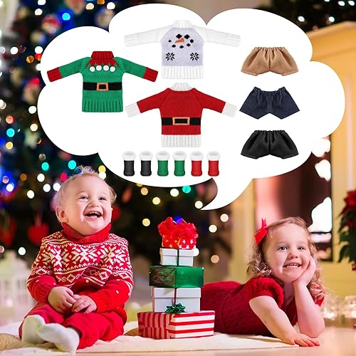 Miniatura 6 de Bencailor 9 piezas de ropa de muñeca elfo de Navidad de 8 pulgadas, conjunto de accesorios de elfo, incluye suéter de Papá Noel, zapatos, botas de
