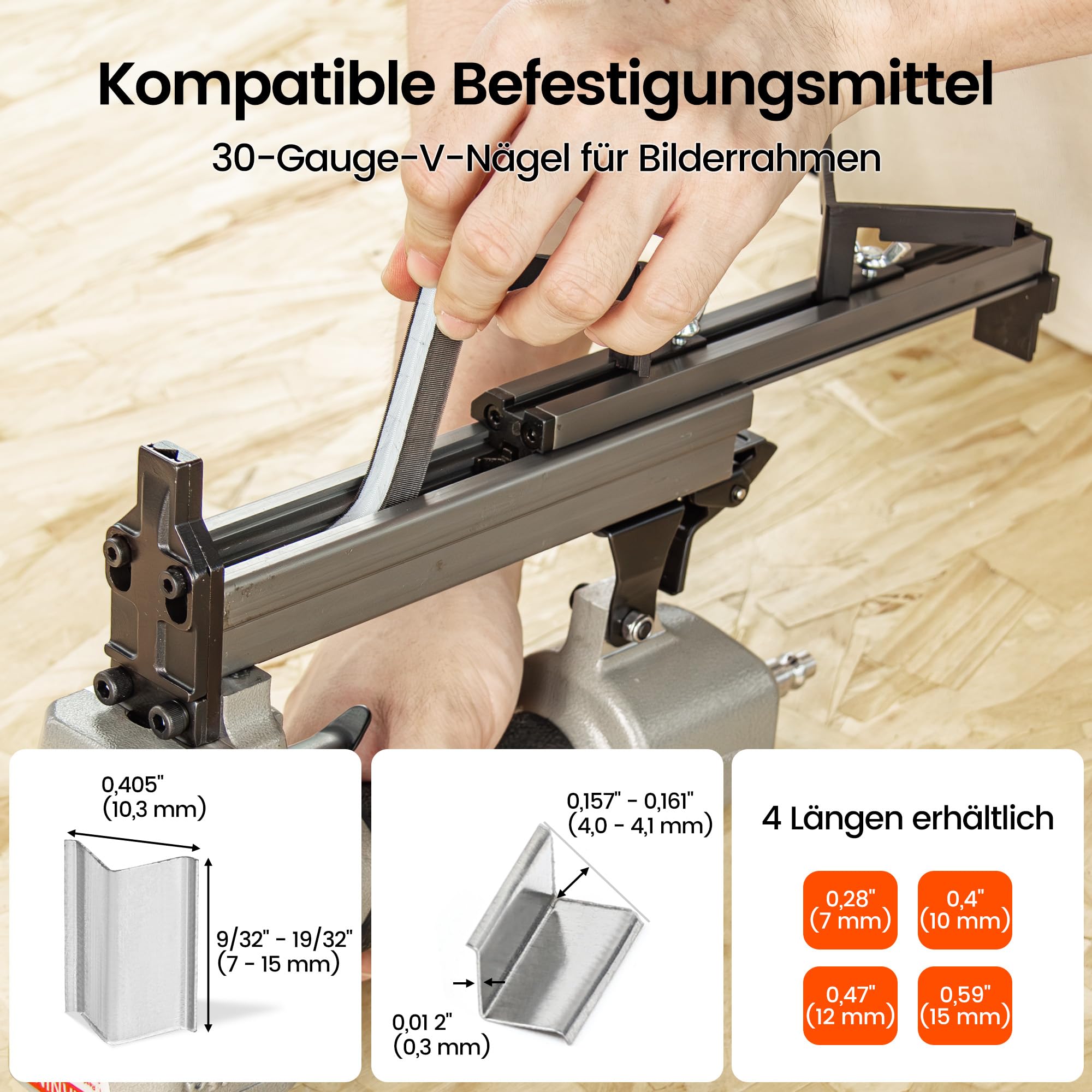 meite V1015B V Nagler für Bilderrahmen, pneumatischer Rahmenverbinder für 7 mm bis 15 mm V-Nägel, 30 Gauge, Holzrahmen-Nagelpistole für Bilderrahmen