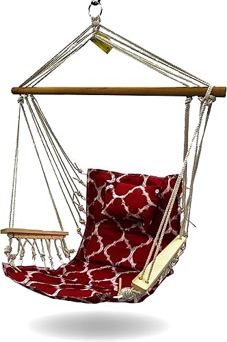 Miniatura 14 de Silla hamaca colgante con cuerda columpio, 12 patrones, tela cómoda y transpirable de calidad, para interiores y exteriores, rojo, blanco y azul