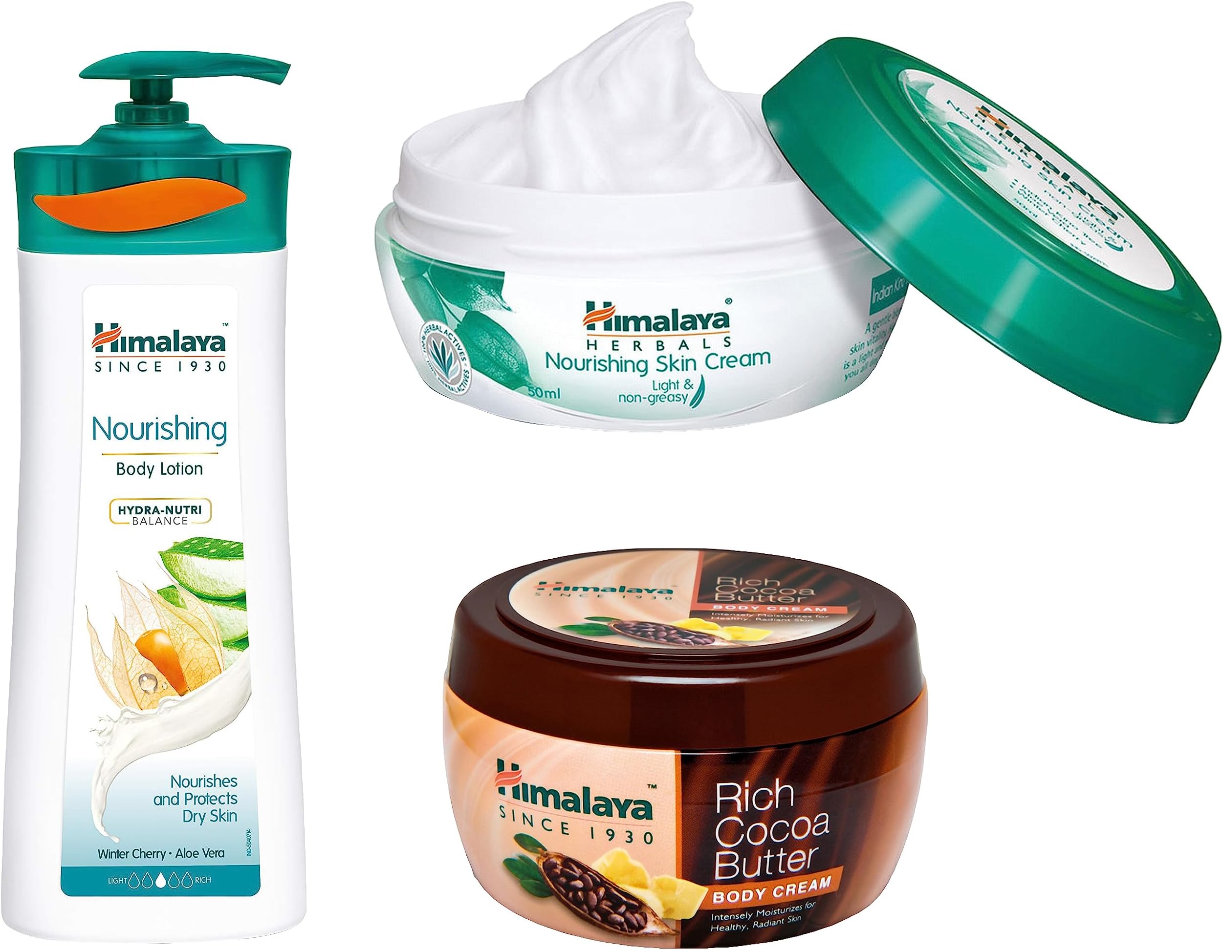 Himalaya Rich Cocoa Butter Body Cream, 200ml & Nourishing Skin Cream, 100ml & Nourishing Body Lotion, 400ml