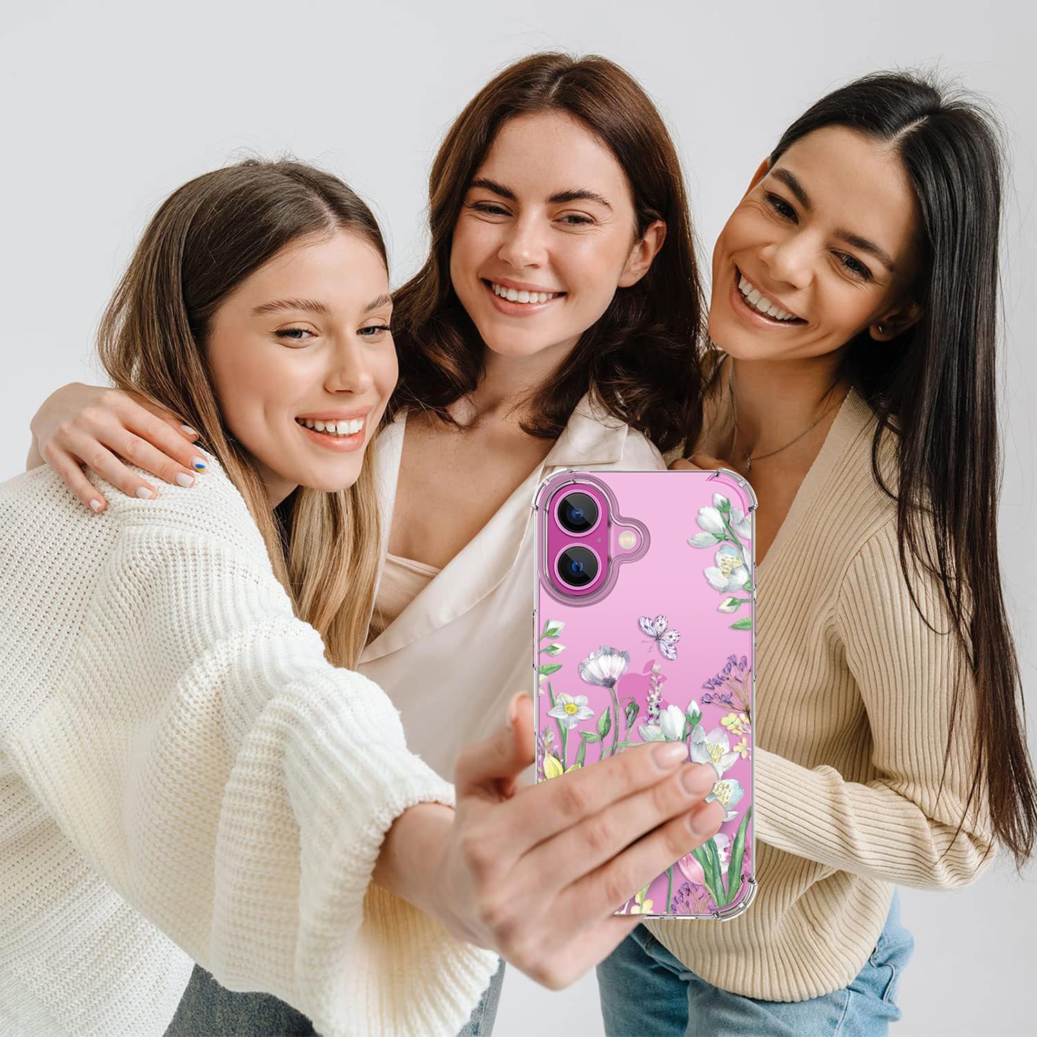 for iPhone 16 Plus Case,[3 in 1] with Screen Protector & Camera Lens Protector, Flower Pattern Design,Clear Soft Shockproof Slim Floral Phone Cover for Women Girls 2024 6.7" (Lotus Summer)