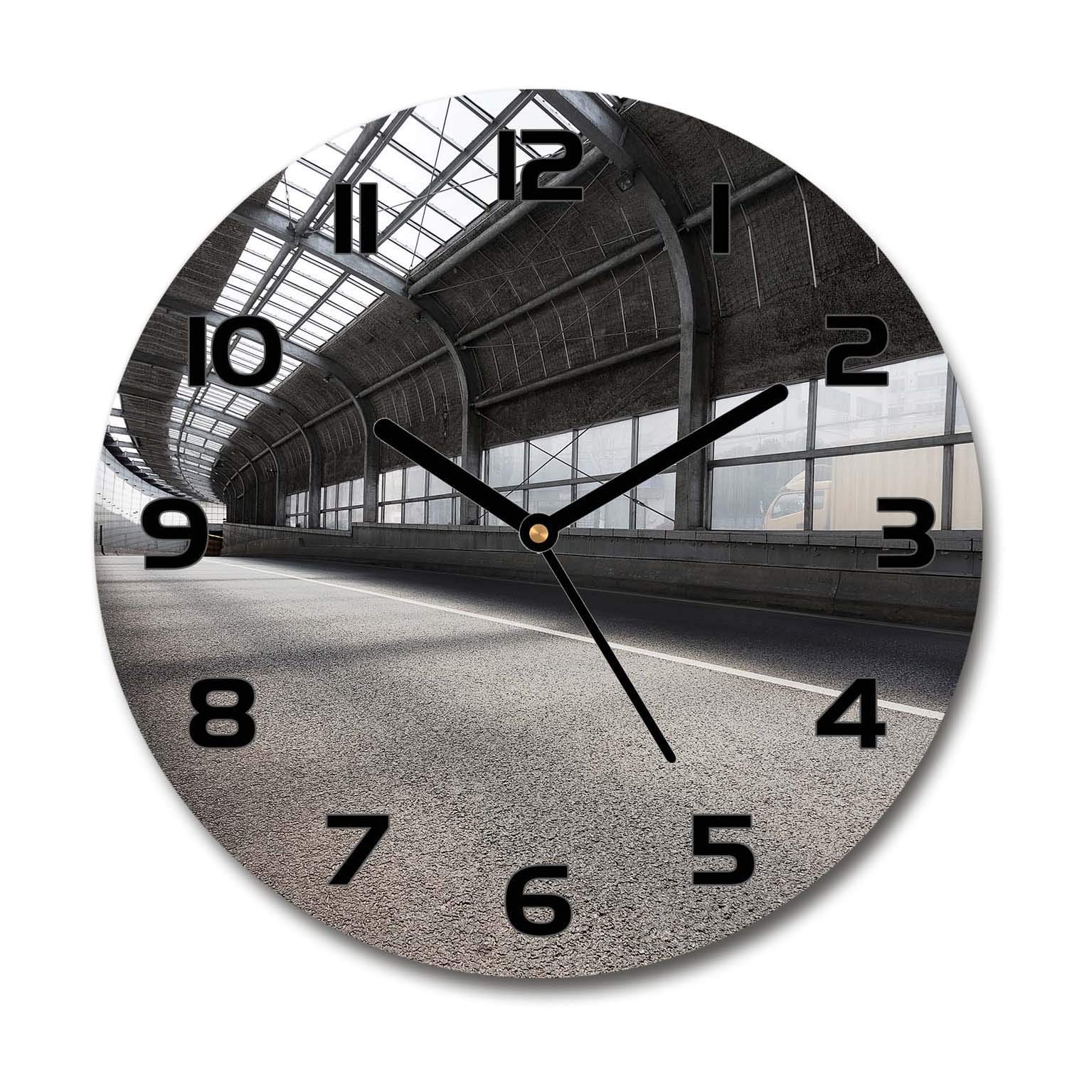 Horloge en verre 60x60 cm Tulup avec mécanisme silencieux et impression de route dans le tunnel