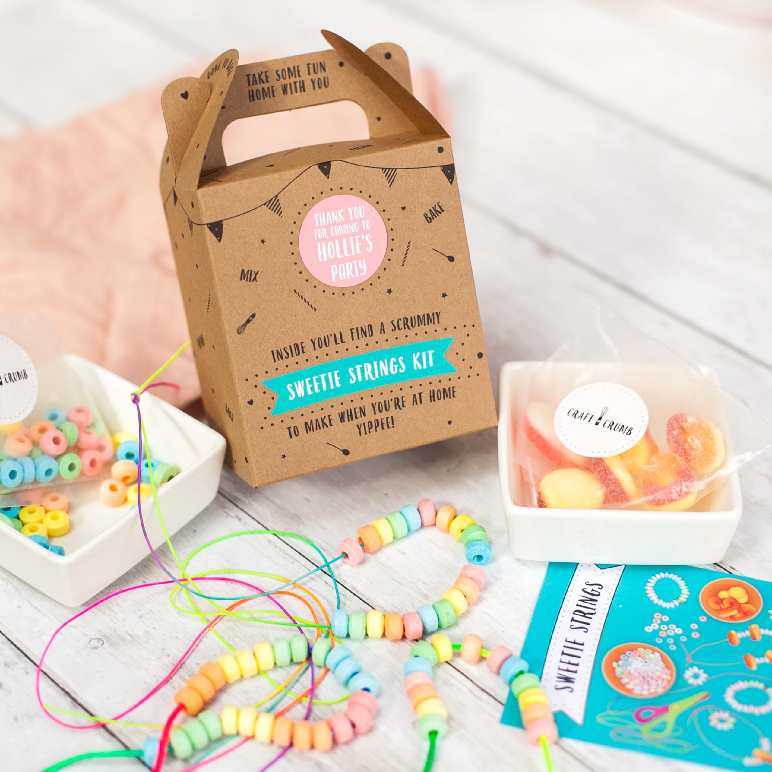 Craft & Crumb Sweetie Strings Party Bags - Make Your Own Candy Bracelet & Necklace Party Favours - Eco Friendly, Sustainable Party Bags for Kids Parties (Sweetie Strings Party Bag, 10.00, Count)